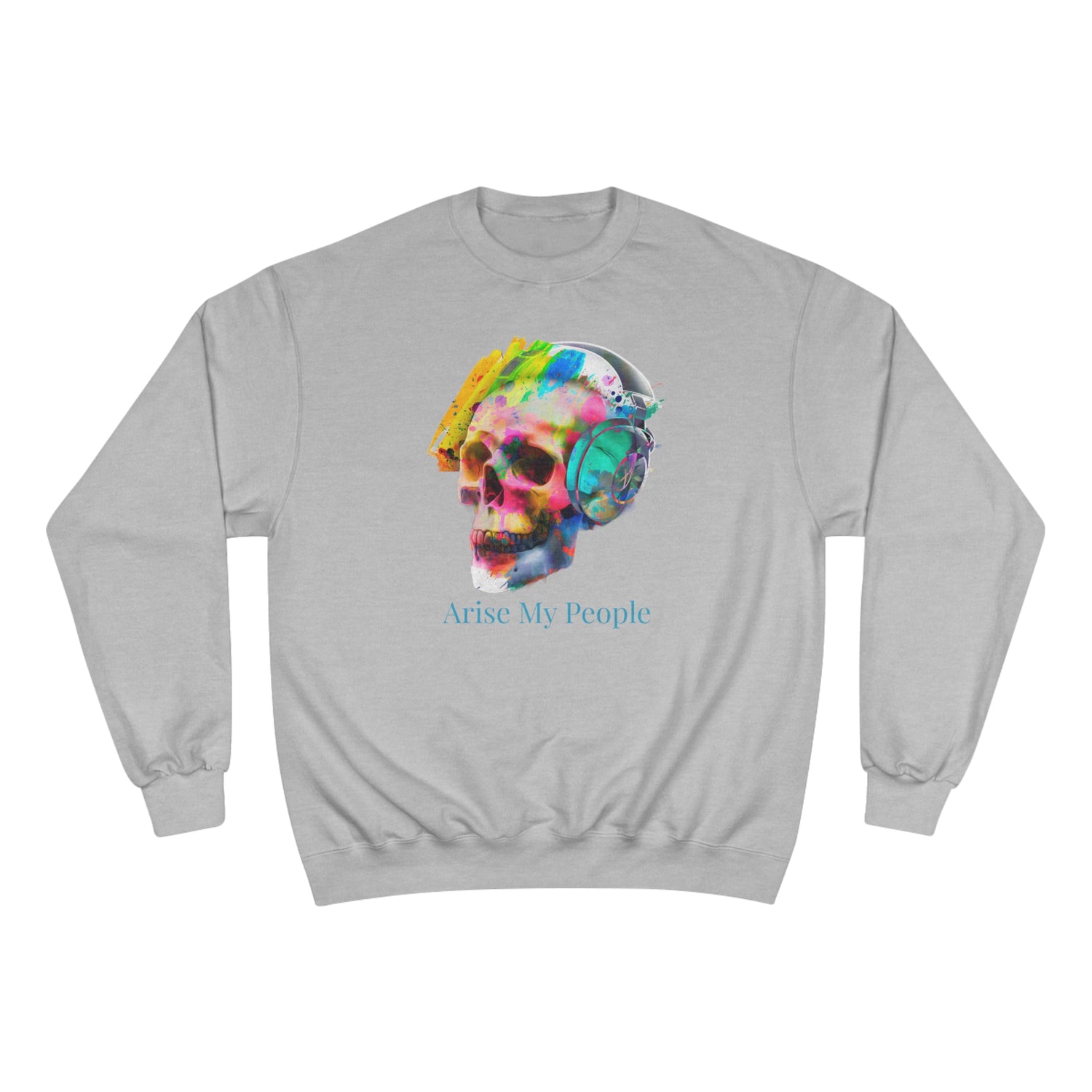 EZEKIEL 37 &quot;Arise My People&quot; Crystal Head Skull Face Design Image- Unisex Champion Sweatshirt W/ Back Side Kngdom Logo