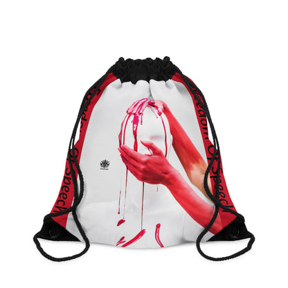 WE ARE AMERICA &quot;Freedom Of Speech&quot;- (THE BLOOD OF THE MARTYRS- Hand On Head &amp; Mouth) Drawstring Bag W/ Blk Kngdom Logo