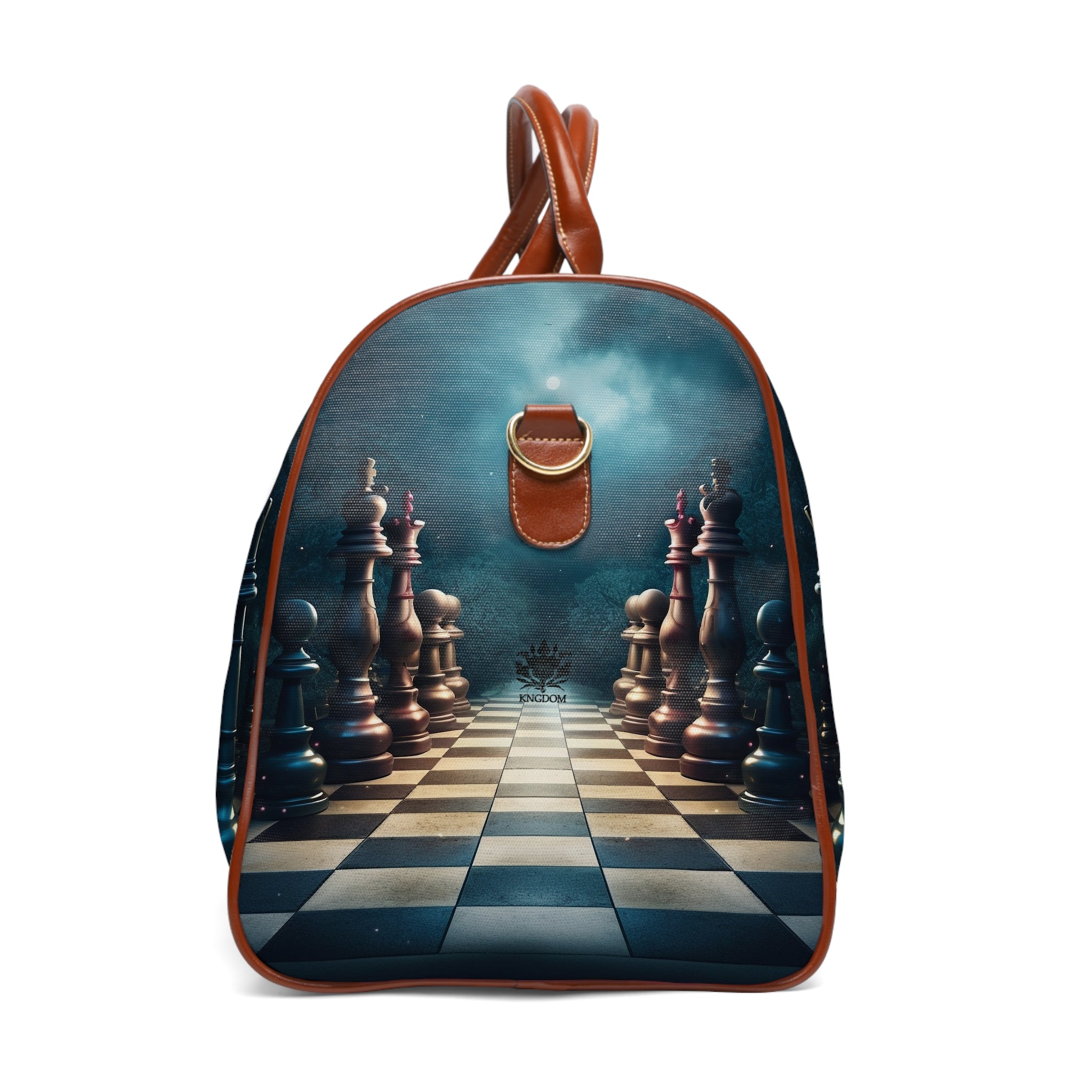 &quot;CHECKMATE&quot;: bolso de viaje impermeable de piel vegana con logotipo de Kingdom en negro 