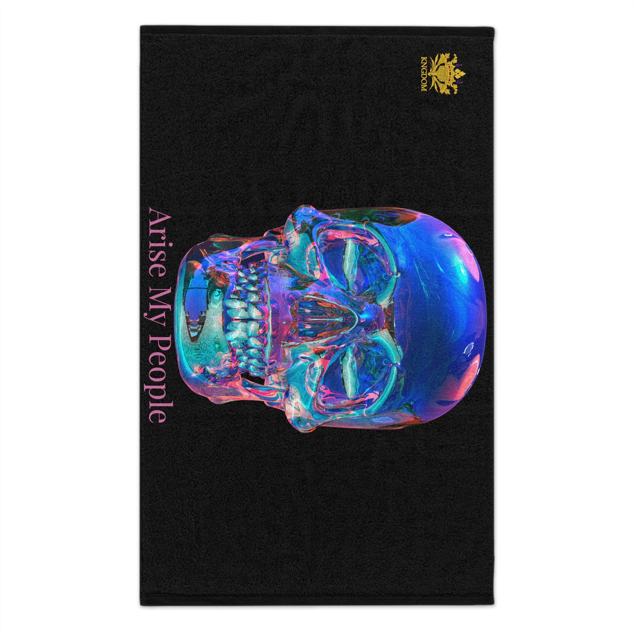 EZEKIEL 37 &quot;Arise My People&quot; Crystal Head Skull Face Design Image- Rally Towel (Light Pink Letter Print- Kngdom Logo)