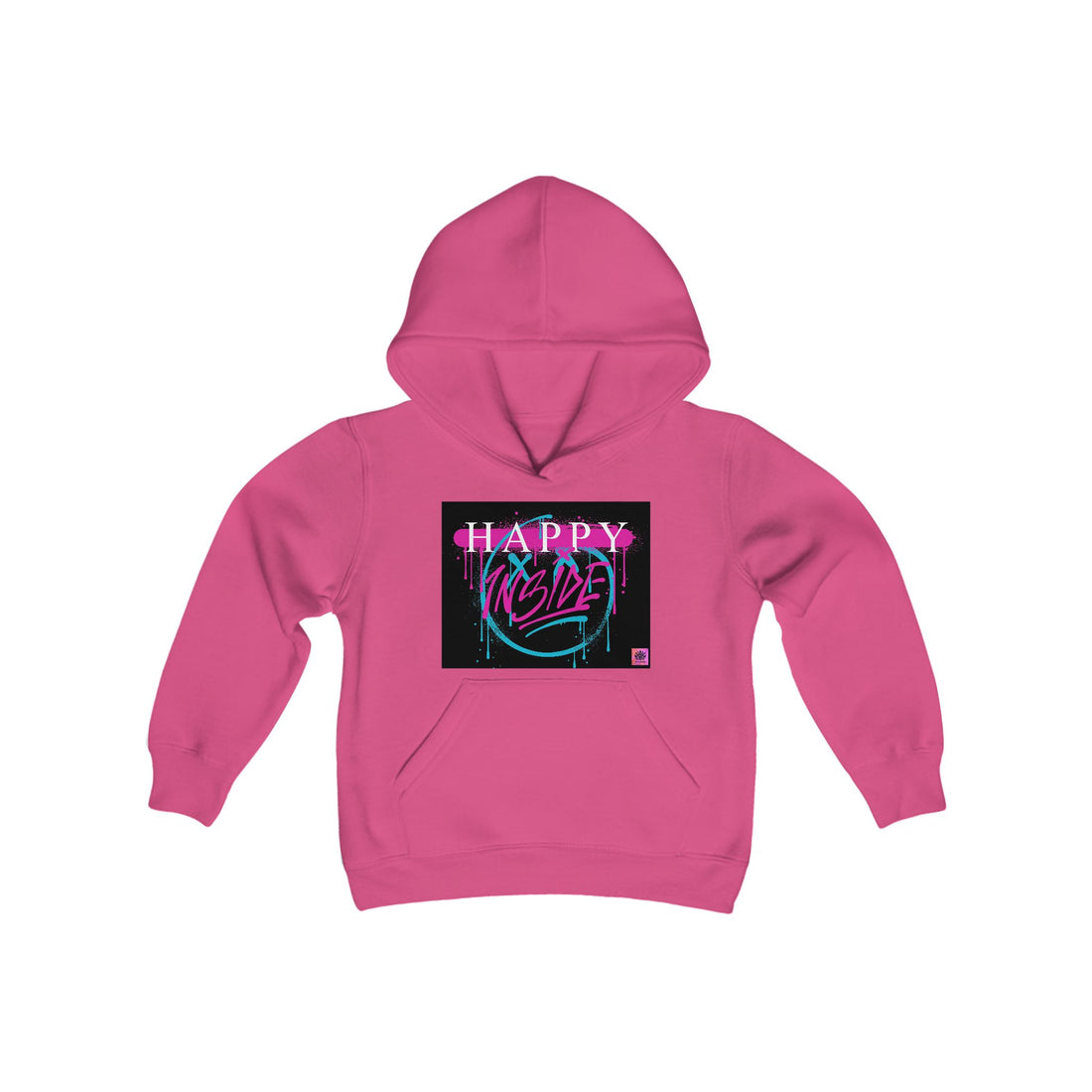 Kngdom &quot;DRIP&quot; (HAPPY INSIDE) -Youth Heavy Blend Hooded Sweatshirt W/ Blk-Pink Kngdom Logo