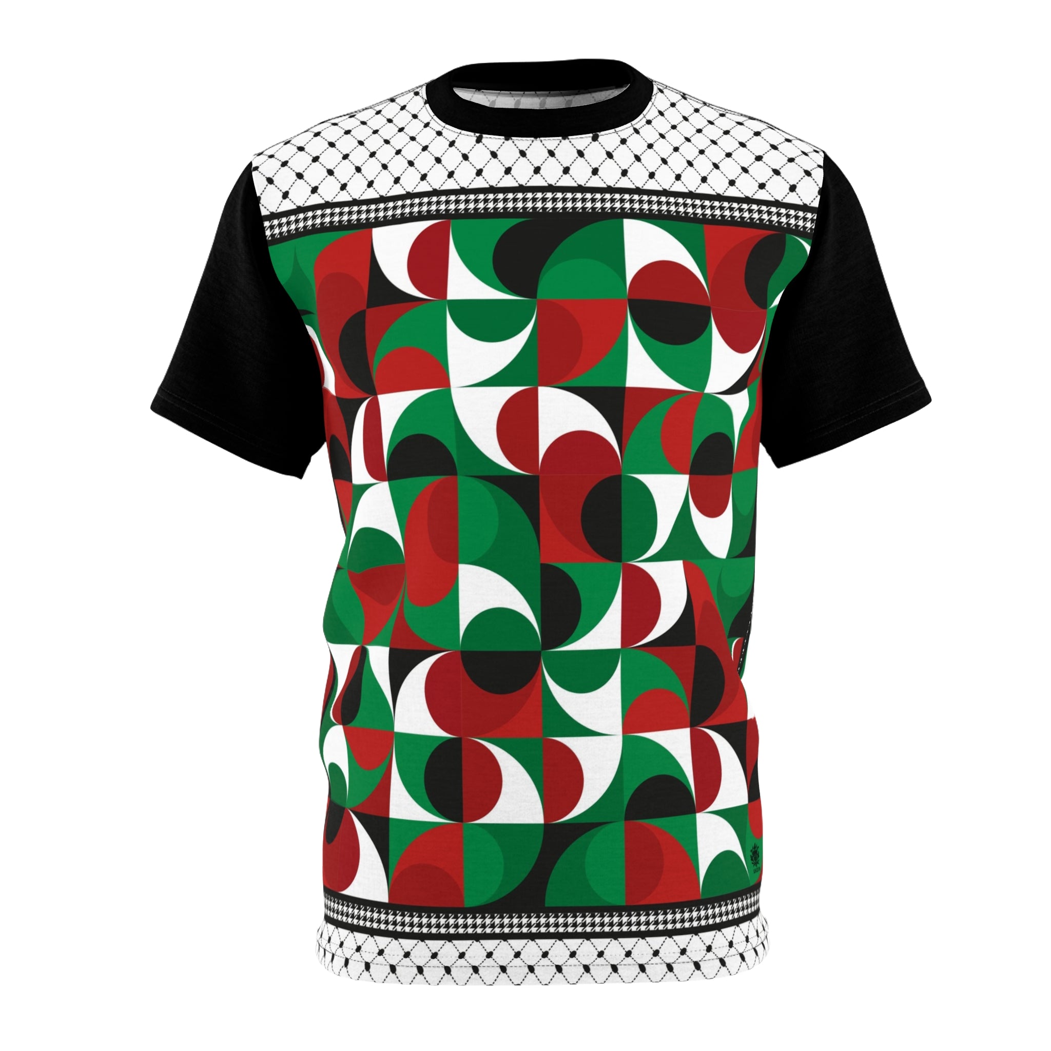 Keffiyeh World &quot;PALESTINE&quot;- Unisex Cut &amp; Sew Tee W/ Blk Kngdom Logo