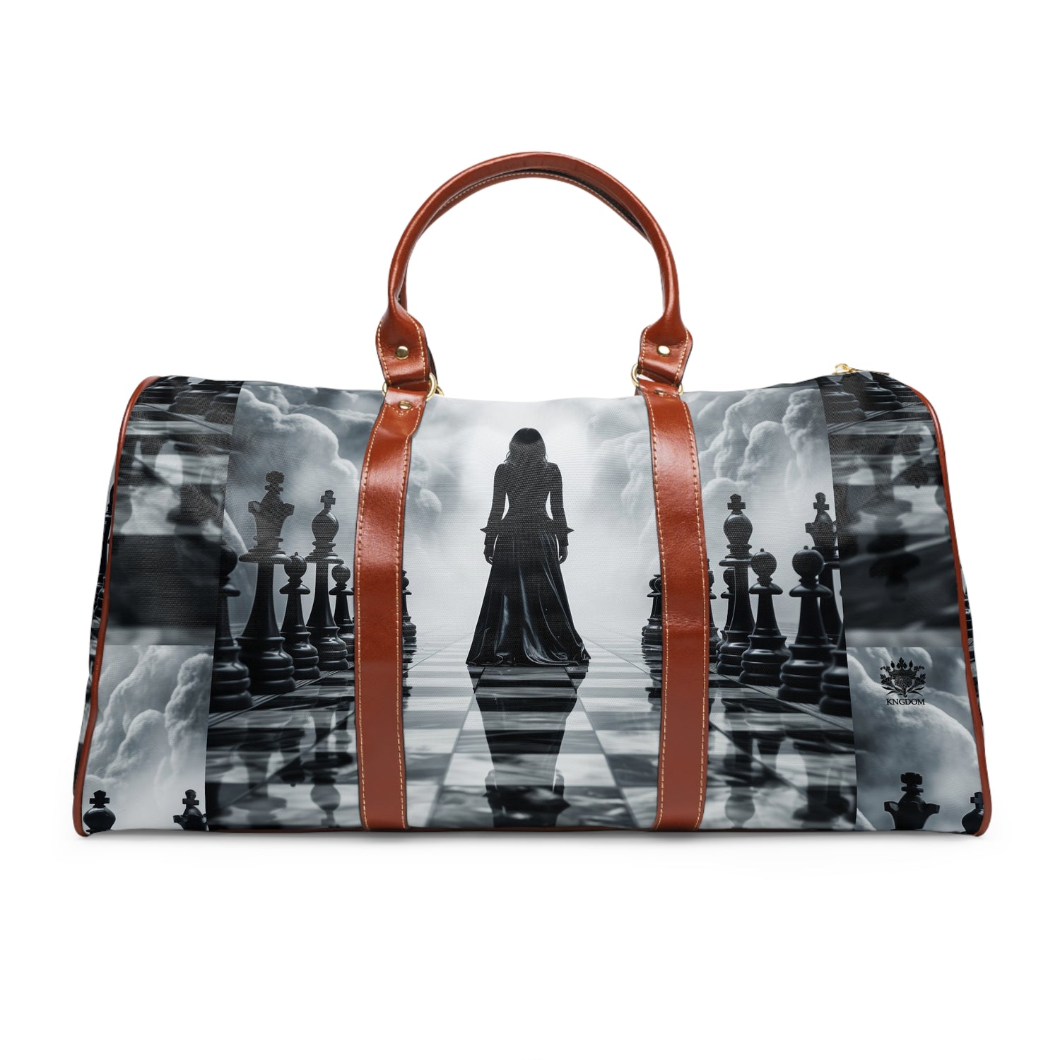 &quot;CHECKMATE&quot;: bolso de viaje impermeable de piel vegana con logotipo de Kingdom en negro 