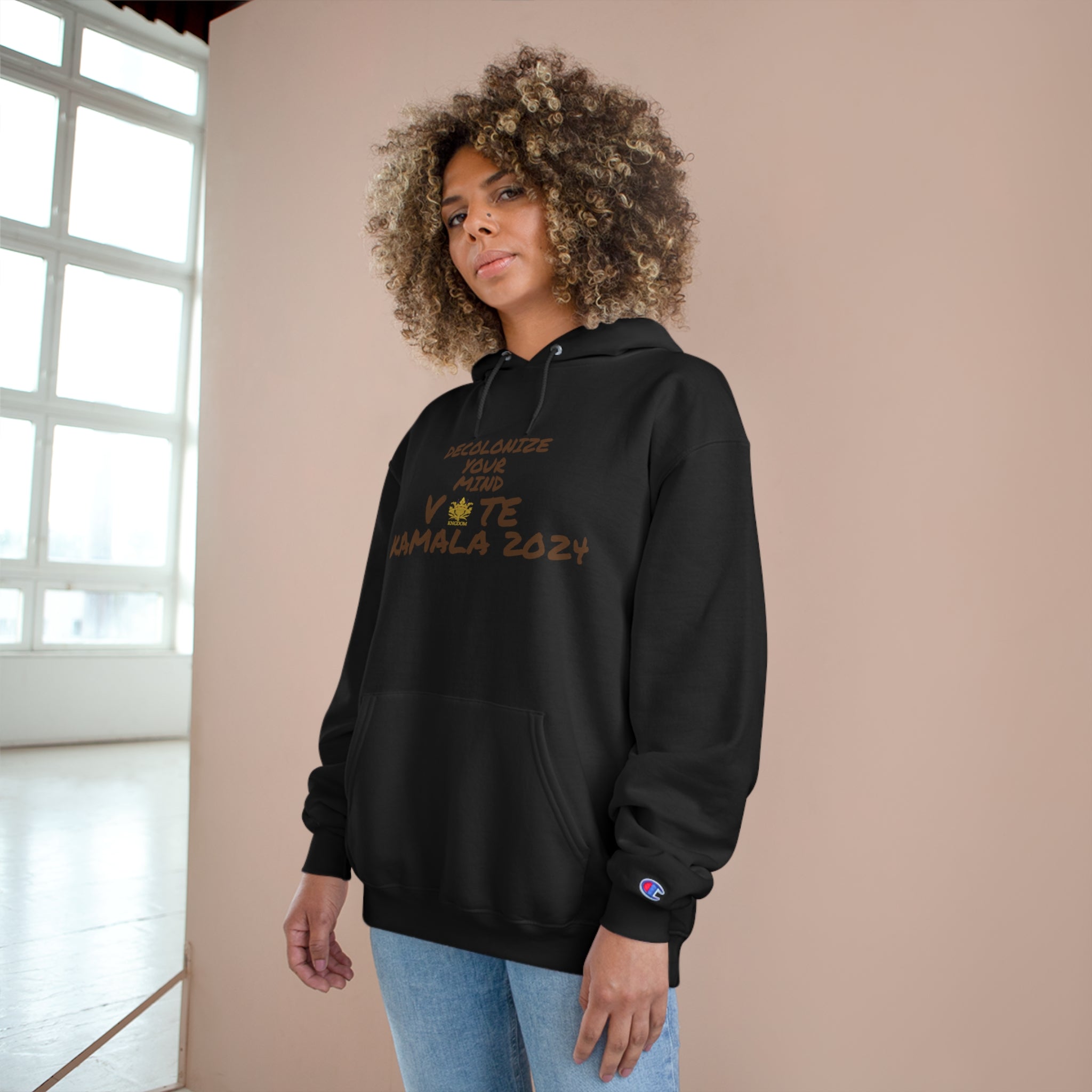 &quot;DECOLONIZE YOUR MIND&quot; VOTE KAMALA 2024- Unisex Champion Hoodie W/ Kngdom Logo