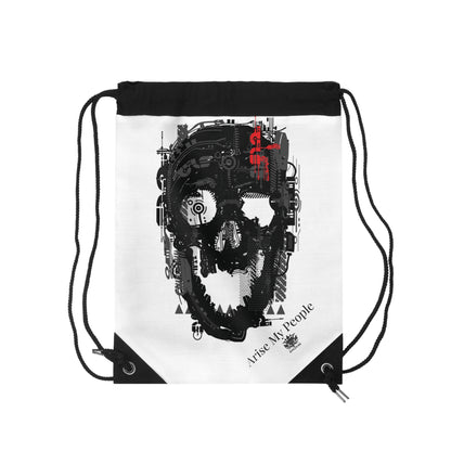 EZEKIEL 37 &quot;Arise My People&quot; Skull Cyborg Design Image- Drawstring Bag (&quot;Arise My People&quot; Black Letter Print W/Black Kngdom Logo)