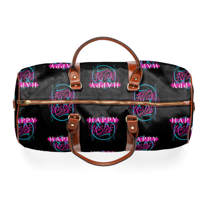 Kngdom &quot;DRIP&quot; (HAPPY INSIDE) -Vegan Leather Self-Expression Waterproof Travel Bag W/ Blk-Pink Kngdom Logo