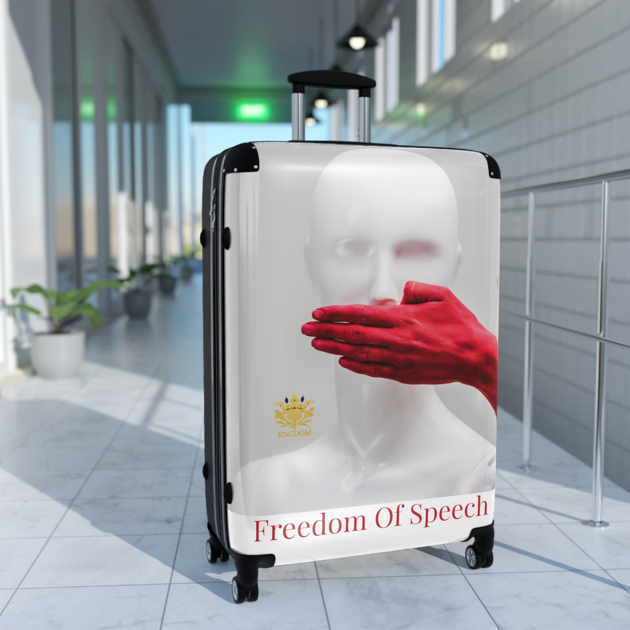 WE ARE AMERICA-&quot;Freedom Of Speech&quot; (THE BLOOD OF THE MARTYRS)-(Large) Suitcase- (&quot;Hand Over Mouth&quot; Design Image W/Kngdom Logo)