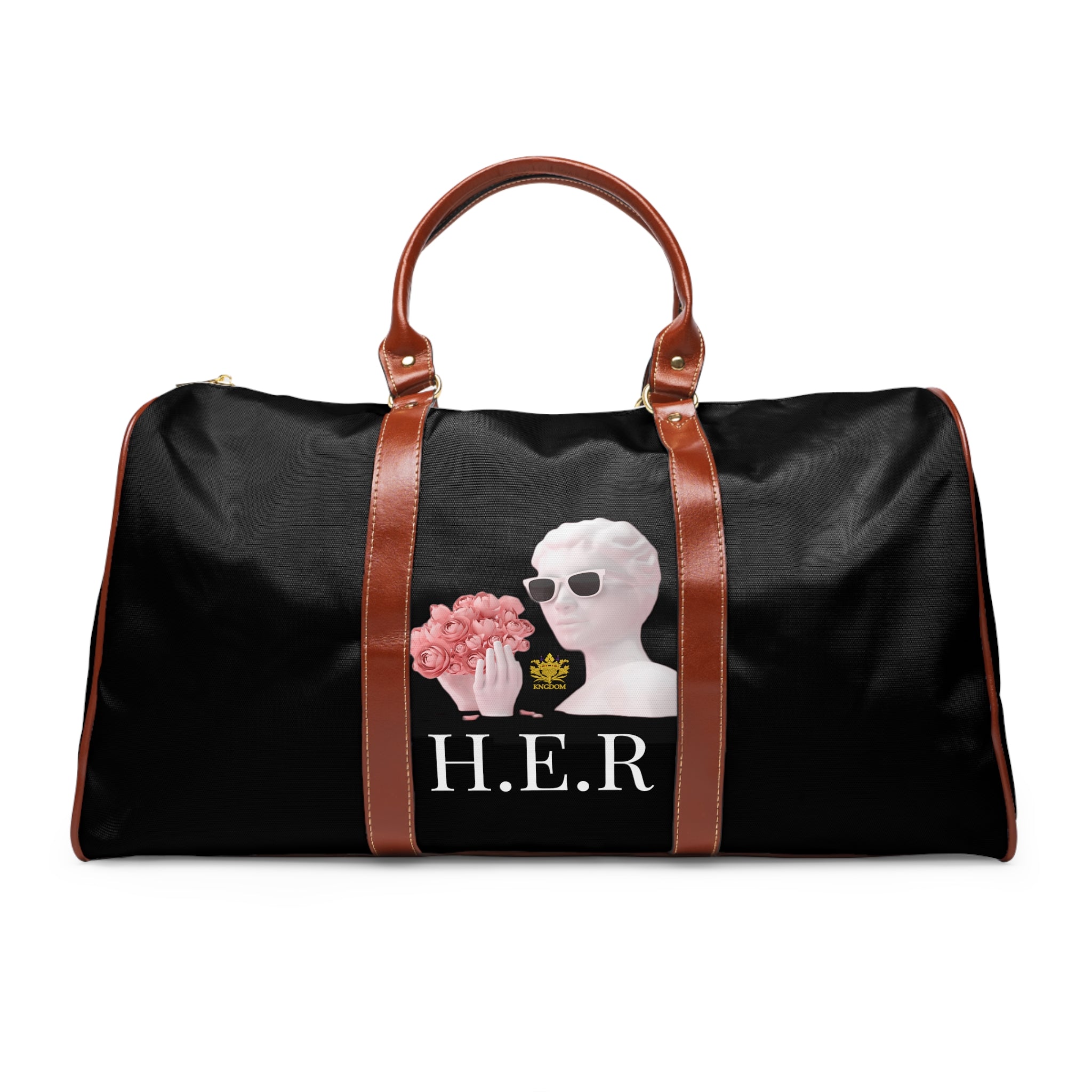 &quot;H.E.R&quot; (Heroism/Eagerness/Relevant)- Vegan Leather Self-Expression Waterproof Travel Bag (Double Side Kngdom Logo)