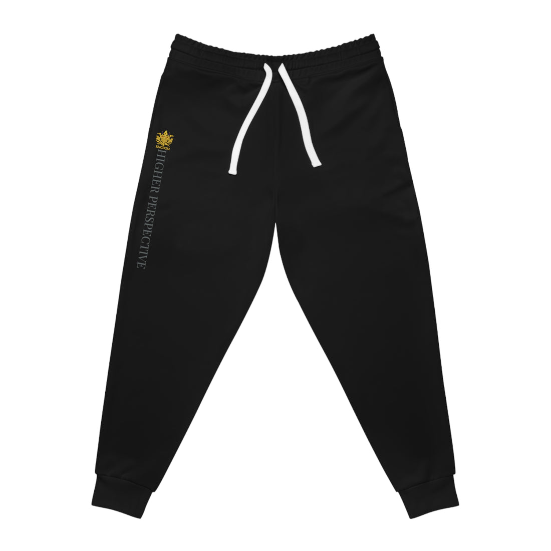 &quot;HIGHER PERSPECTIVE&quot; Unisex Athletic Joggers- W/Gold Kngdom Logo &quot;HIGHER PERSPECTIVE&quot; Grey Letter Word Print