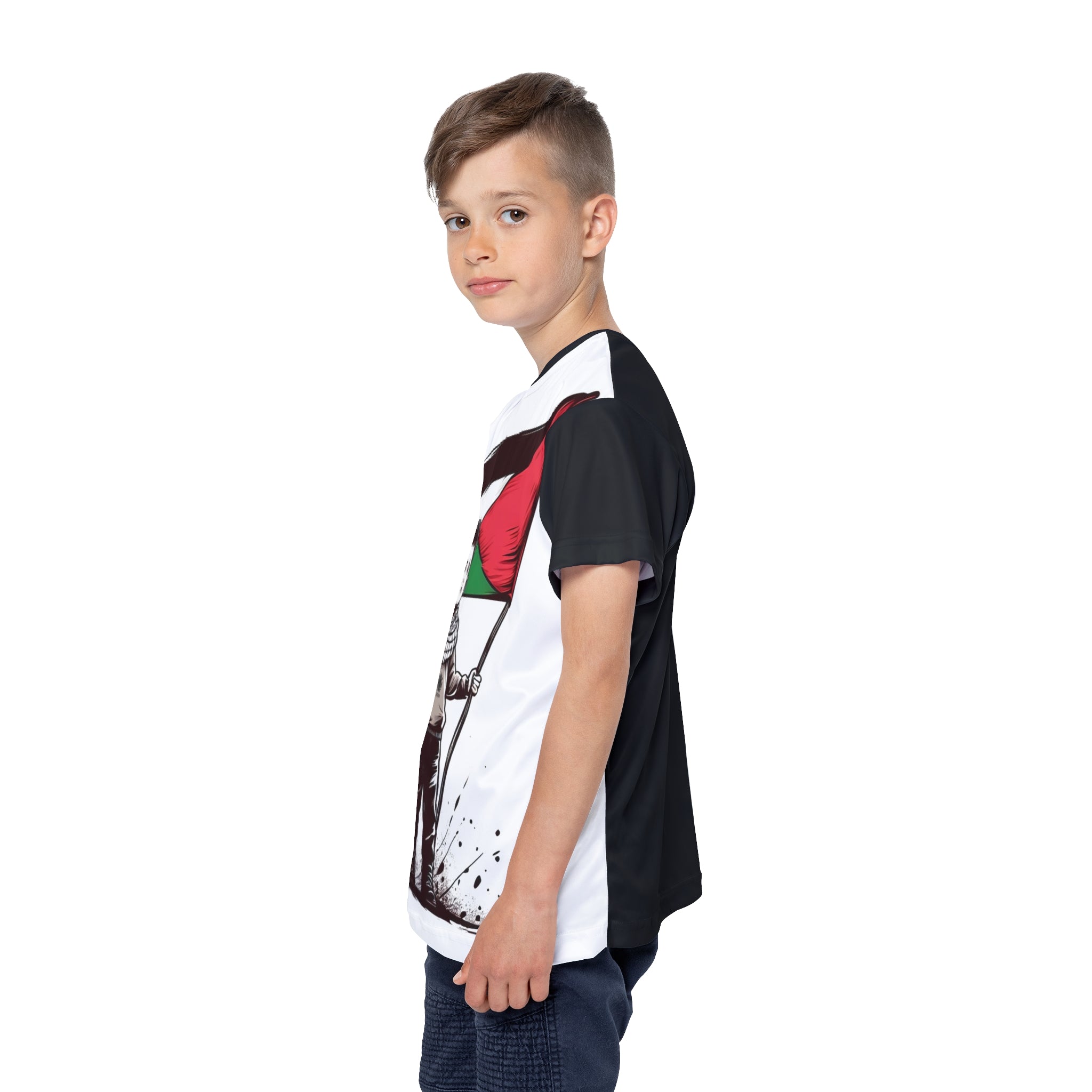 &quot;HABIBI/HABIBTI Of PALESTINE&quot;- Kids Sports Jersey W/ Blk Kngdom Logo