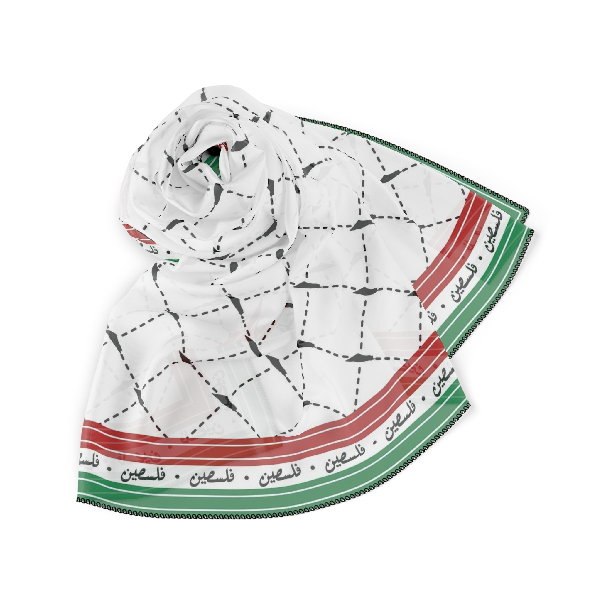 Keffiyeh World &quot;PALESTINE IS GUCCI&quot;- Ploy/Chiffon Scarf W/ Blk Kngdom Logo