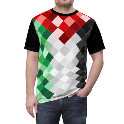 Keffiyeh World &quot;PALESTINA&quot;- Unisex Cut &amp; Sew Tee w/ Blk Kngdom Logo