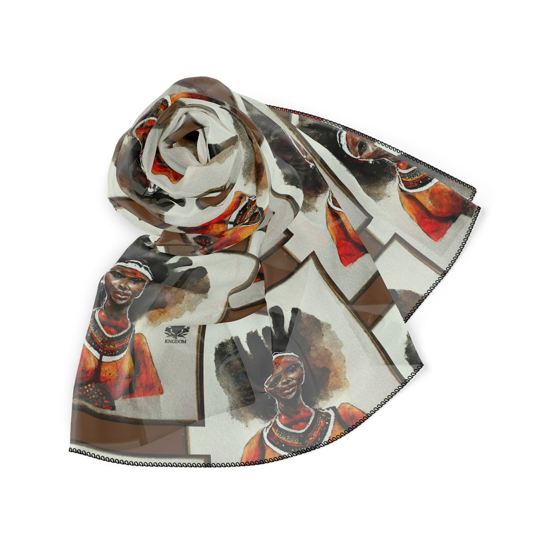 MOTHERLAND- &quot;Gracious&quot; Chiffon/Poly Scarf W/ Blk Kngdom Logo