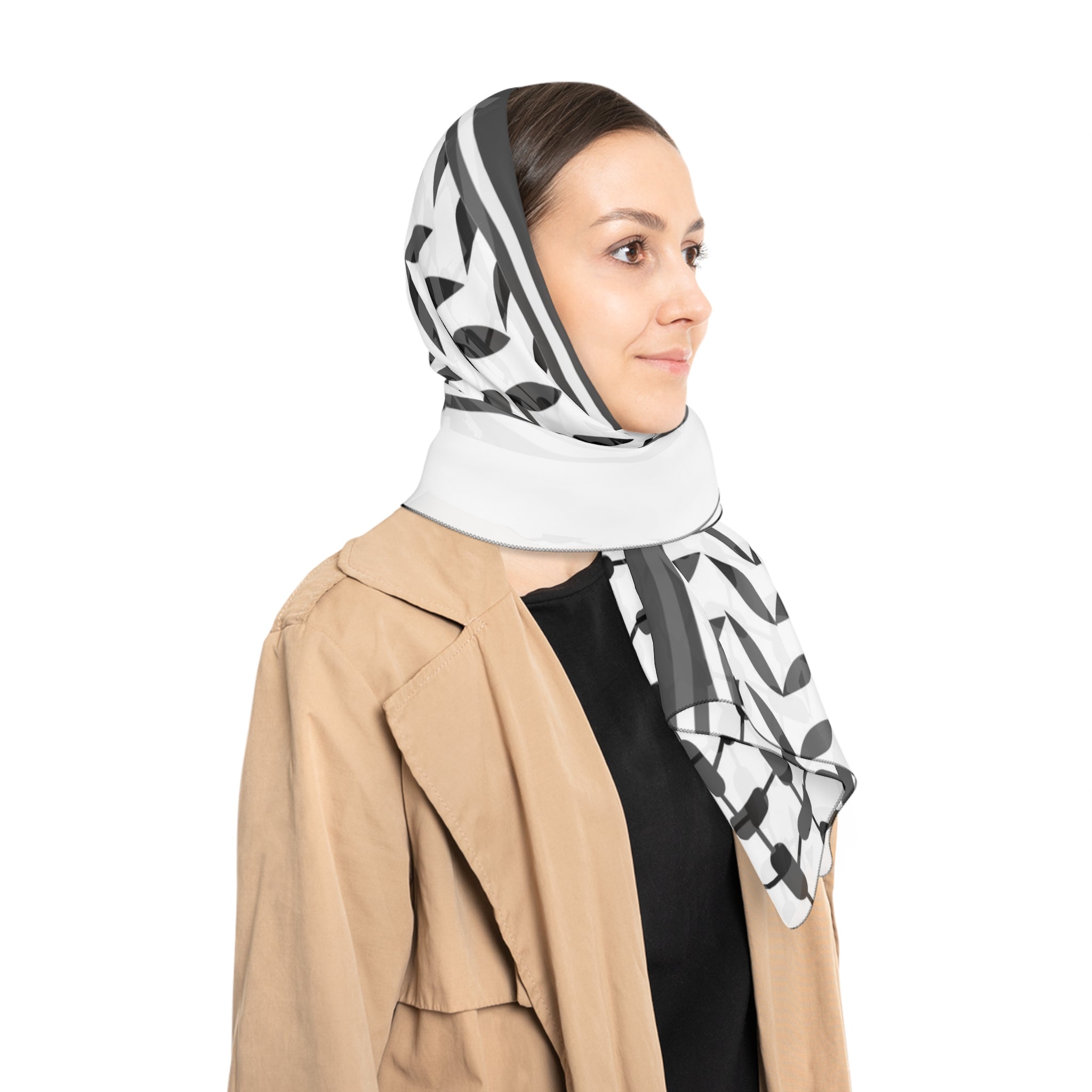 Keffiyeh World &quot;PALESTINE&quot;- Poly/Chiffon Scarf W/ Blk Kngdom Logo