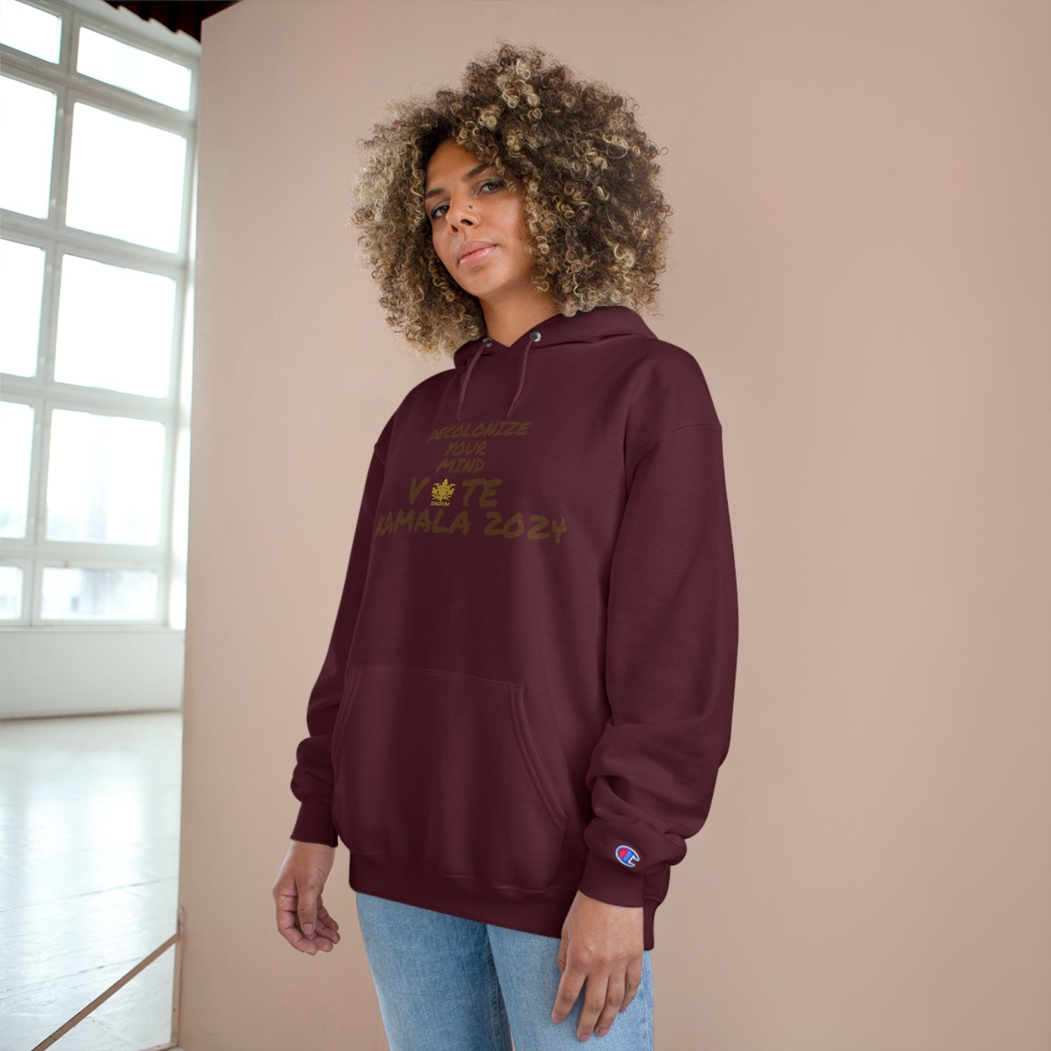 &quot;DECOLONIZE YOUR MIND&quot; VOTE KAMALA 2024- Unisex Champion Hoodie W/ Kngdom Logo