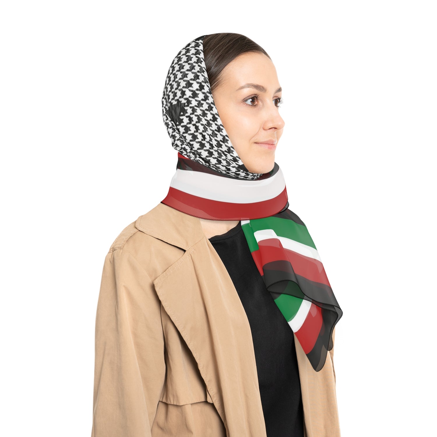 Keffiyeh World &quot;From The River To The Sea~Palestine Will Be FREE&quot; - Ploy/Chiffon Scarf W/ Blk Kngdom Logo