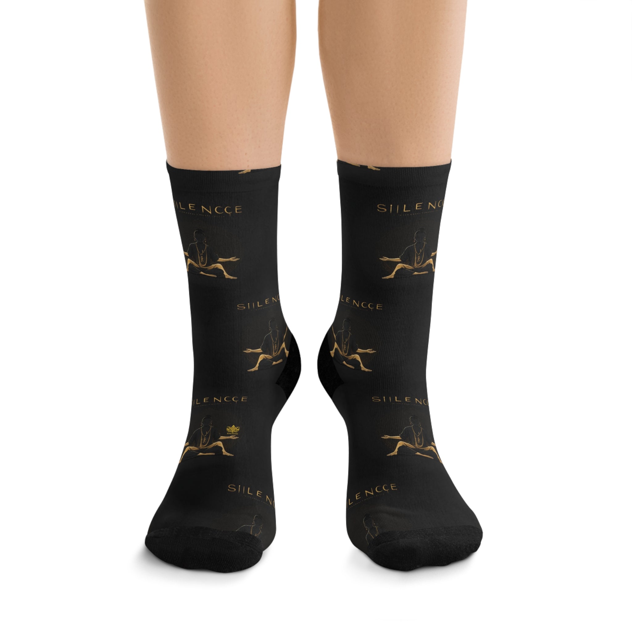 &quot;SILENCE IS A SOURCE OF GREAT STRENGTH&quot;- Unisex Recycled Poly Meditation Socks W/ Kngdom Logo