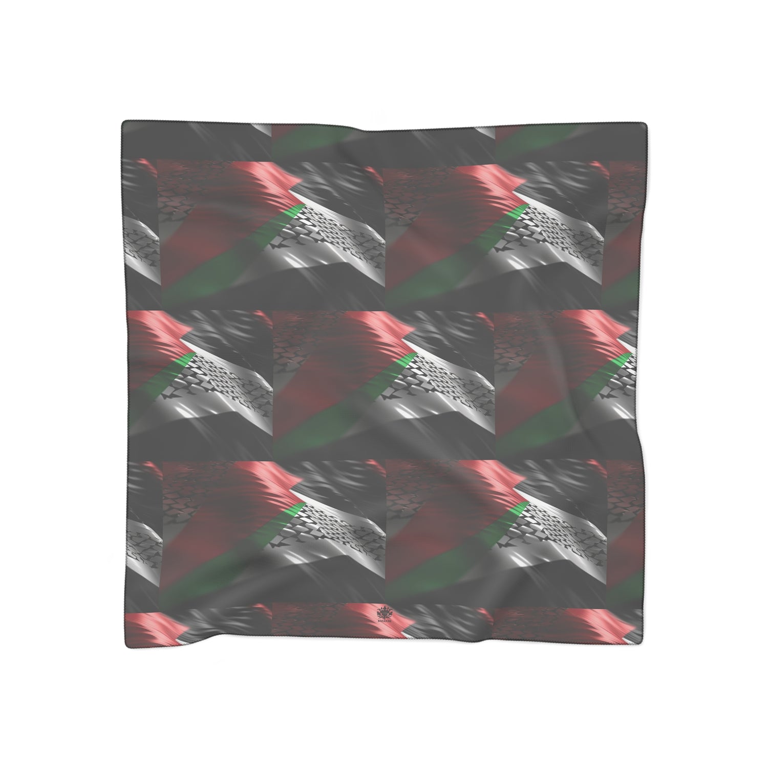 Keffiyeh World &quot;Palestine Flag&quot;- Poly/Chiffon Scarf W/ Blk Kngdom Logo