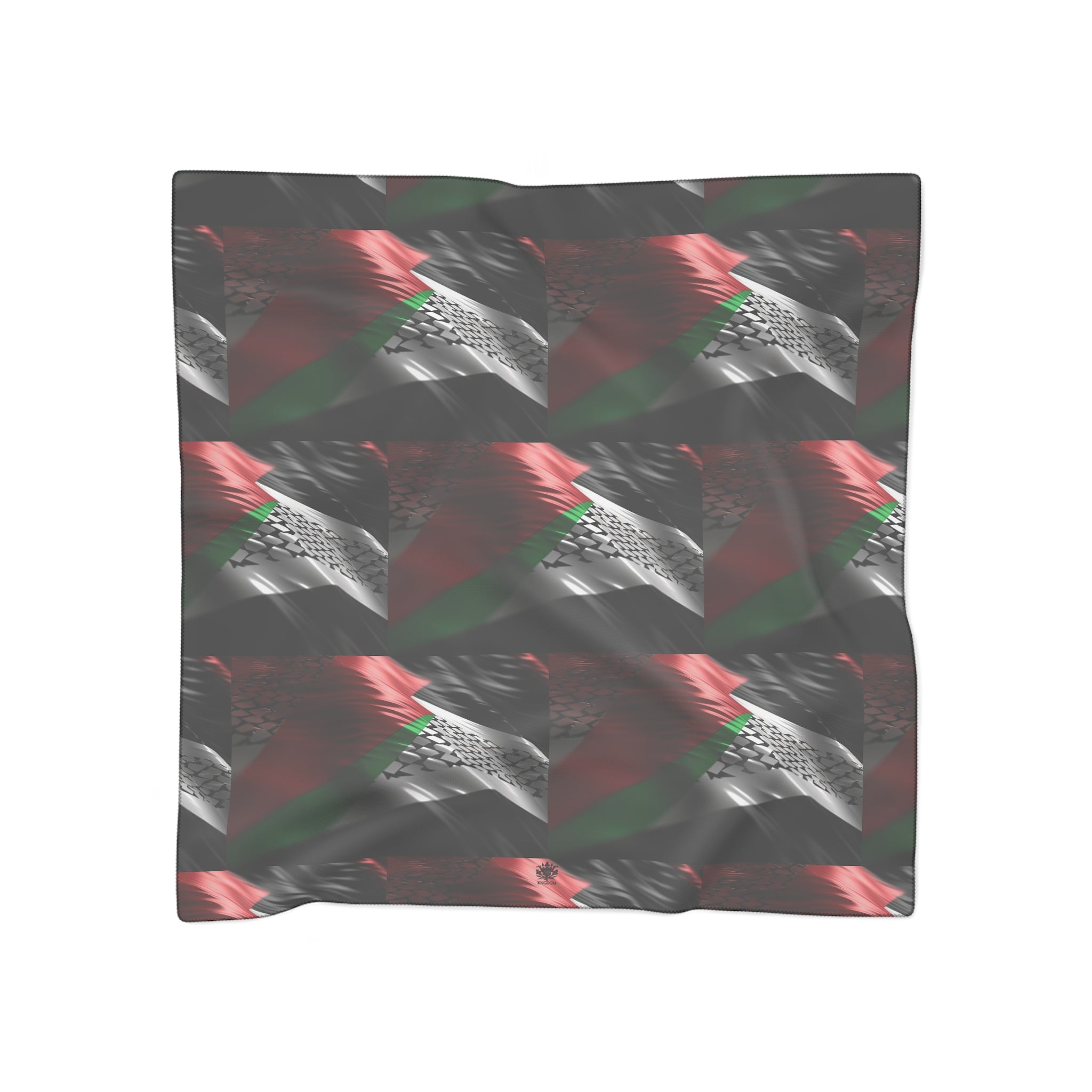 Keffiyeh World &quot;Palestine Flag&quot;- Poly/Chiffon Scarf W/ Blk Kngdom Logo