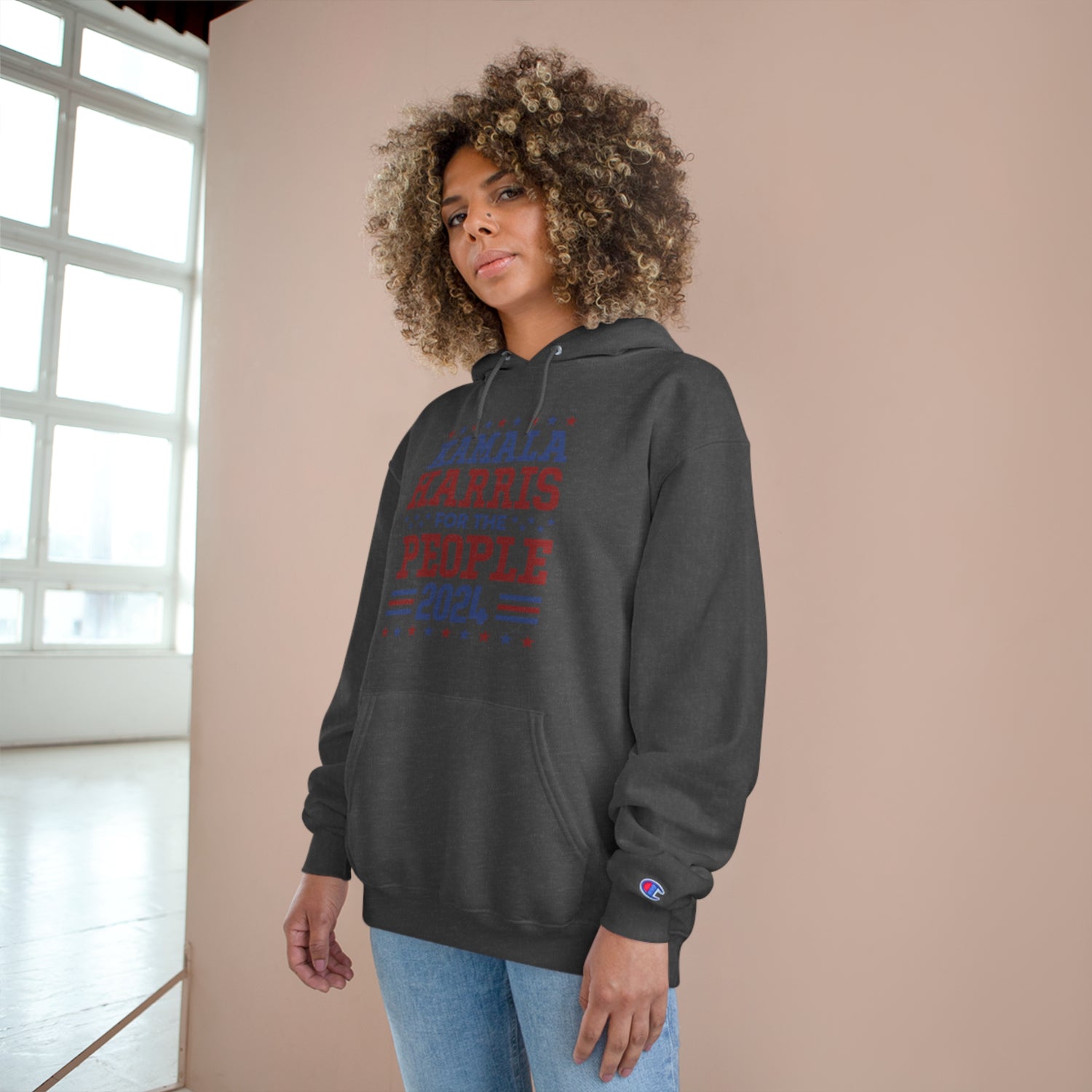 &quot;KAMALA HARRIS FOR THE PEOPLE 2024&quot;(QUOTE)- Unisex Champion Hoodie W/ Kngdom Logo