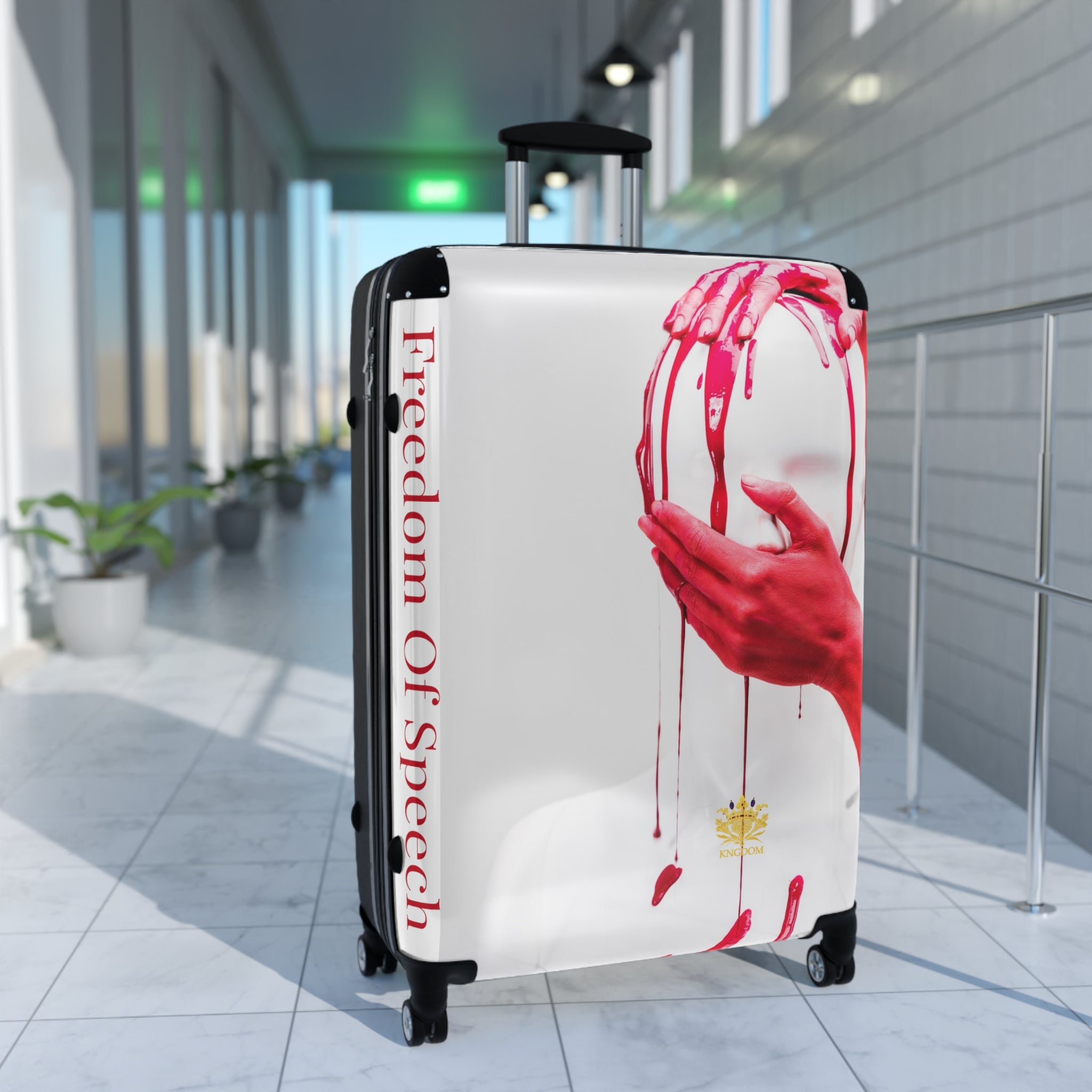 WE ARE AMERICA-&quot;Freedom Of Speech&quot; (THE BLOOD OF THE MARTYRS)-(Large) Suitcase- (&quot;Hand on Head &amp; Mouth&quot; Design Image W/Kngdom Logo)