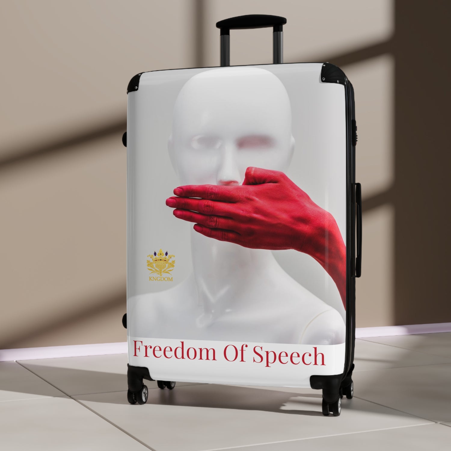 WE ARE AMERICA-&quot;Freedom Of Speech&quot; (THE BLOOD OF THE MARTYRS)-(Large) Suitcase- (&quot;Hand Over Mouth&quot; Design Image W/Kngdom Logo)