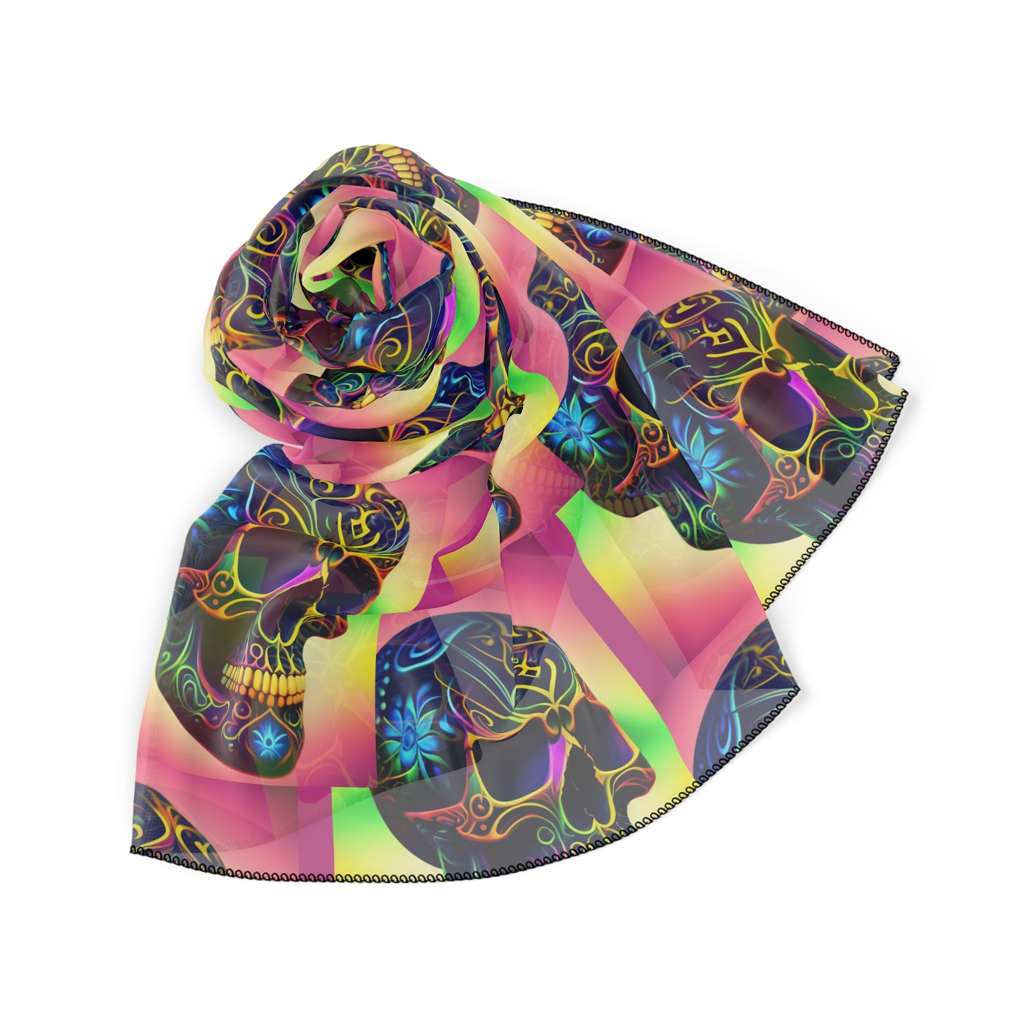 Being The Change (&quot;Siendo el Cambio&quot;)- &quot; Dazzling Calavera&quot; Chiffon/Poly Scarf W/ Blk Kngdom Logo