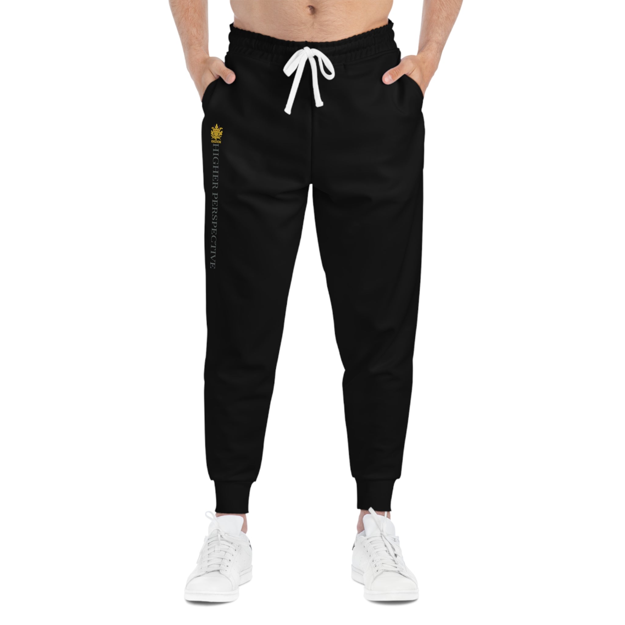 &quot;HIGHER PERSPECTIVE&quot; Unisex Athletic Joggers- W/Gold Kngdom Logo &quot;HIGHER PERSPECTIVE&quot; Grey Letter Word Print