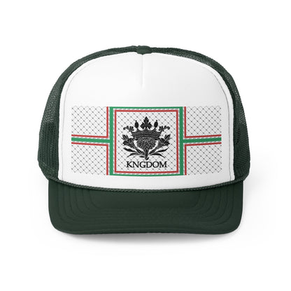 Keffiyeh World &quot;PALESTINE IS GUCCI&quot;- Unisex Trucker Caps W/ Blk Kngdom Logo