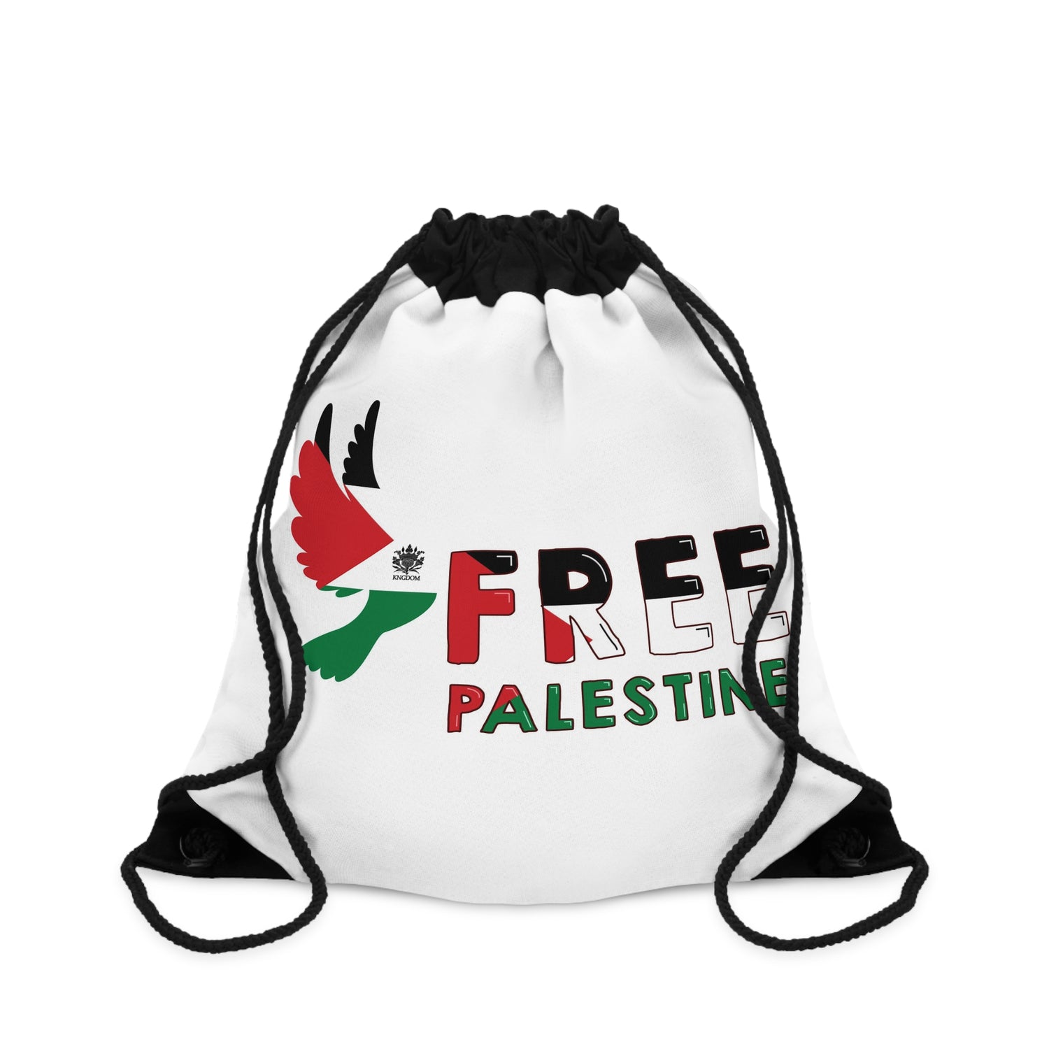 &quot;FREE PALESTINE&quot;- Drawstring Bag W/ Blk Kngdom Logo