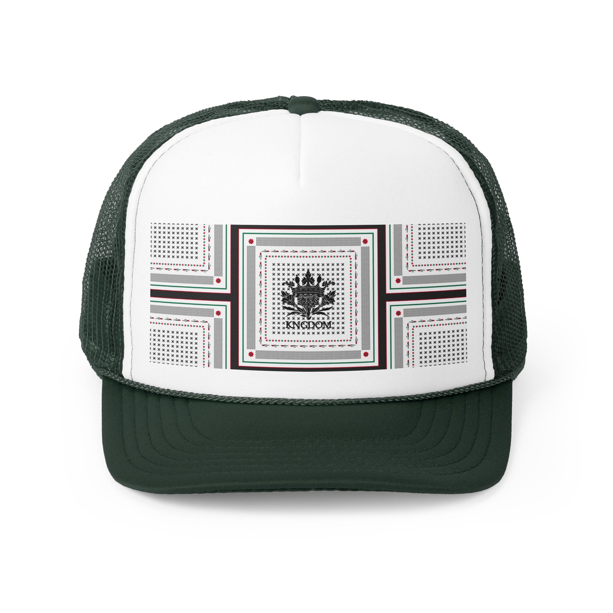 Keffiyeh World &quot;PALESTINE&quot;- Unisex Trucker Caps W/ Blk Kngdom Logo