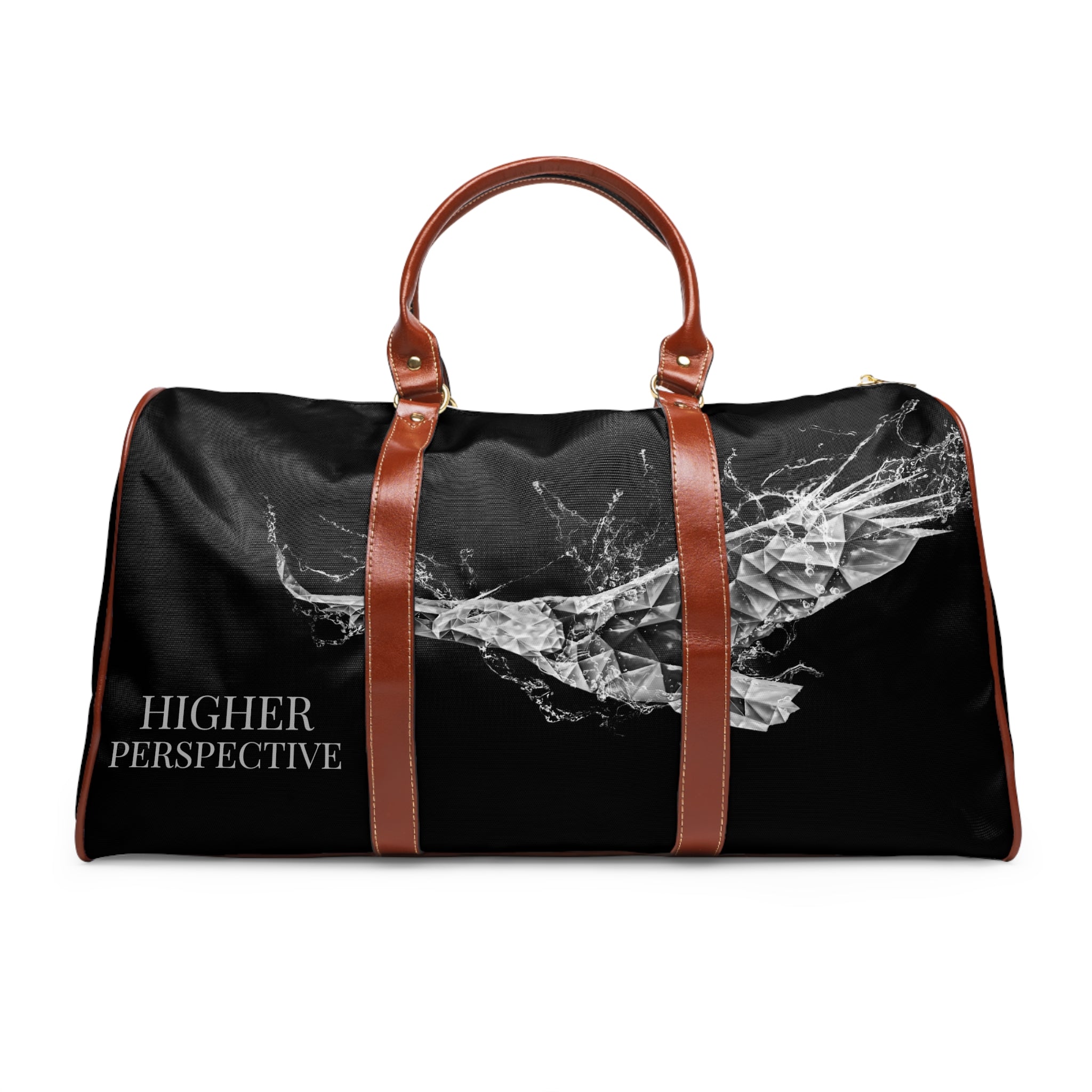 &quot;HIGHER PERSPECTIVE&quot;- Vegan Leather Self-Expression Waterproof Travel Bag (Double Side Grey Kngdom Logo)