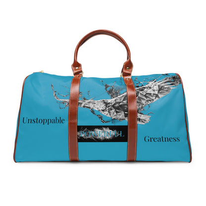 The Isaiah 40:31- Unstoppable/Powerful/Greatness (EAGLE)- Vegan Leather Self-Expression Waterproof Travel Bag (Double Side BLK Kngdom Logo W/BLK Turquoise Letter Word Print)