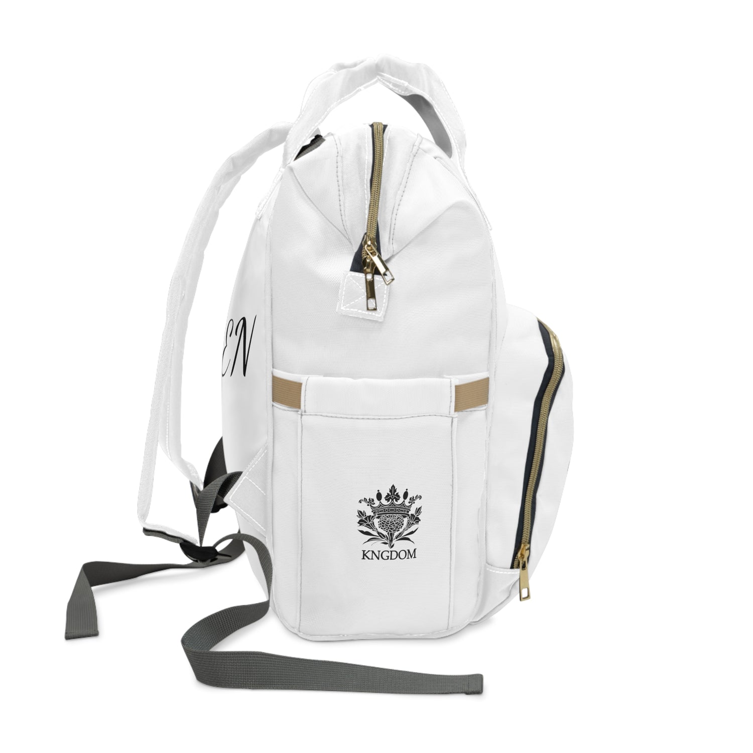 Kngdom &quot;DRIP&quot; (QUEEN)- Multifunctional Diaper Backpack W/ Backside &quot;QUEEN&quot; letter print/ BLK Kngdom logo