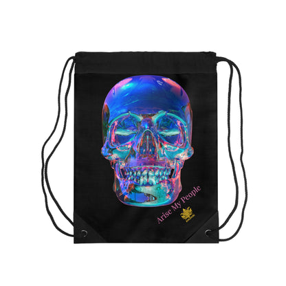 EZEKIEL 37 &quot;Arise My People&quot; Crystal Head Skull Face Design Image- Drawstring Bag (&quot;Arise My People&quot; Light Pink Letter Print- Kngdom Logo)