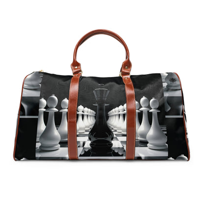 &quot;CHECKMATE&quot;: bolso de viaje impermeable de piel vegana con logotipo de Kingdom en negro 