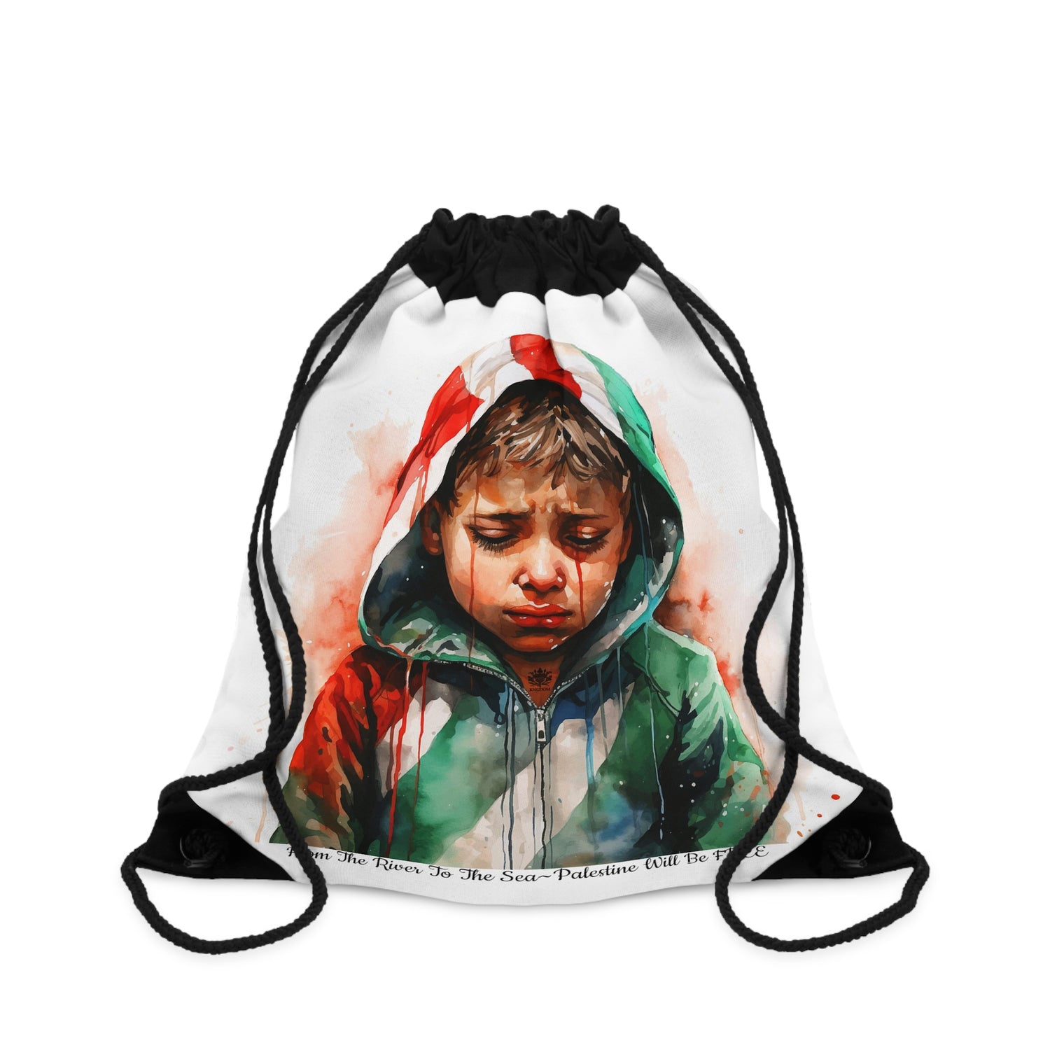 Palestinian Blood Cry &quot;FROM THE RIVER TO THE SEA~PALESTINE WILL BE FREE&quot;- Drawstring Bag W/ Blk Kngdom Logo