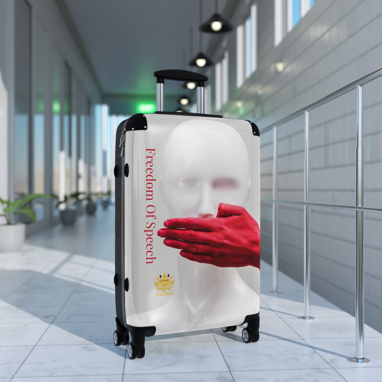 WE ARE AMERICA-&quot;Freedom Of Speech&quot; (THE BLOOD OF THE MARTYRS)-(Medium) Suitcase- (&quot;Hand Over Mouth&quot; Design Image W/Kngdom Logo)