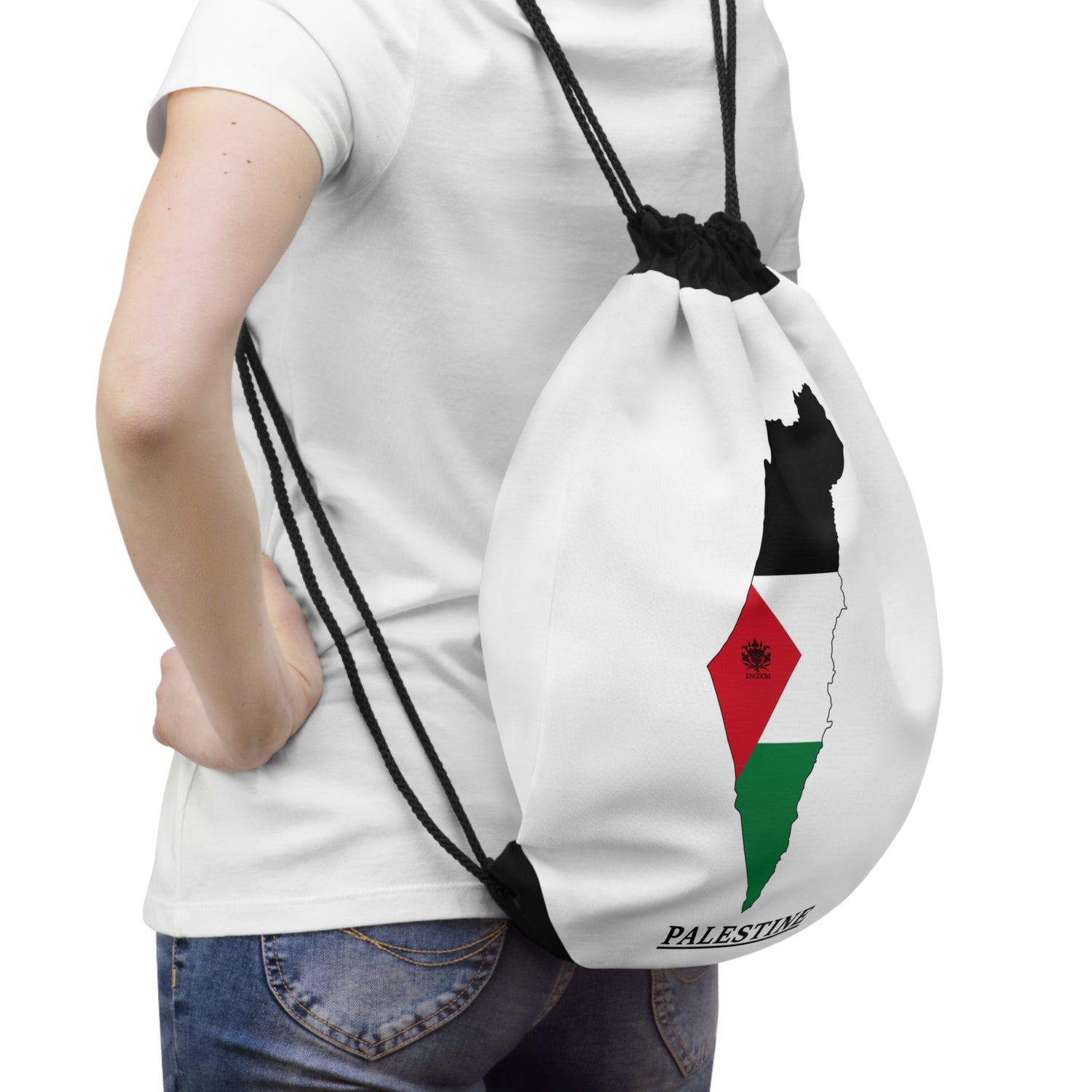 Keffiyeh World &quot;HOLY LAND&quot;- Drawstring Bag W/ Blk Kngdom Logo