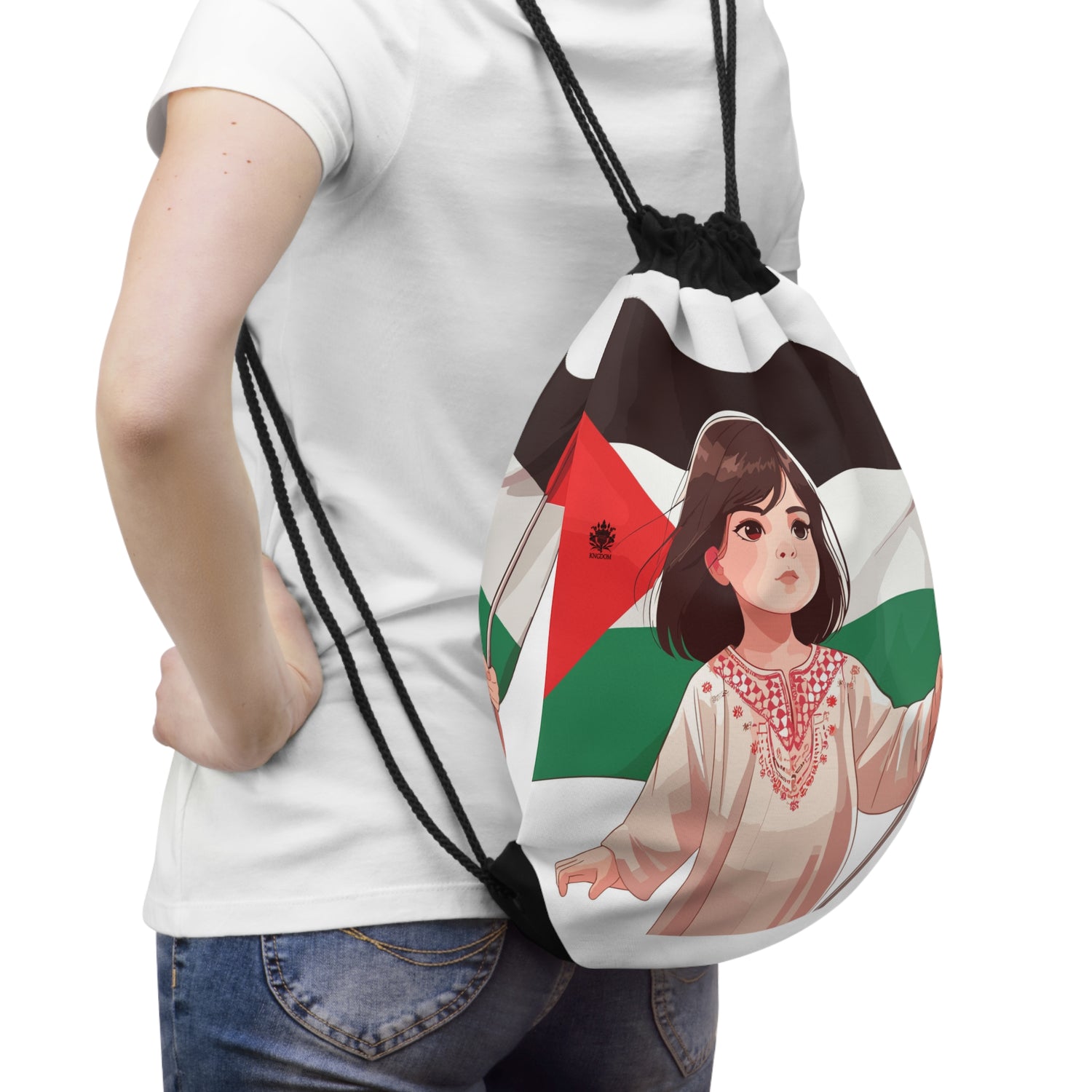 &quot;HABIBI/HABIBTI Of PALESTINE&quot;- Drawstring Bag W/ Blk Kngdom Logo