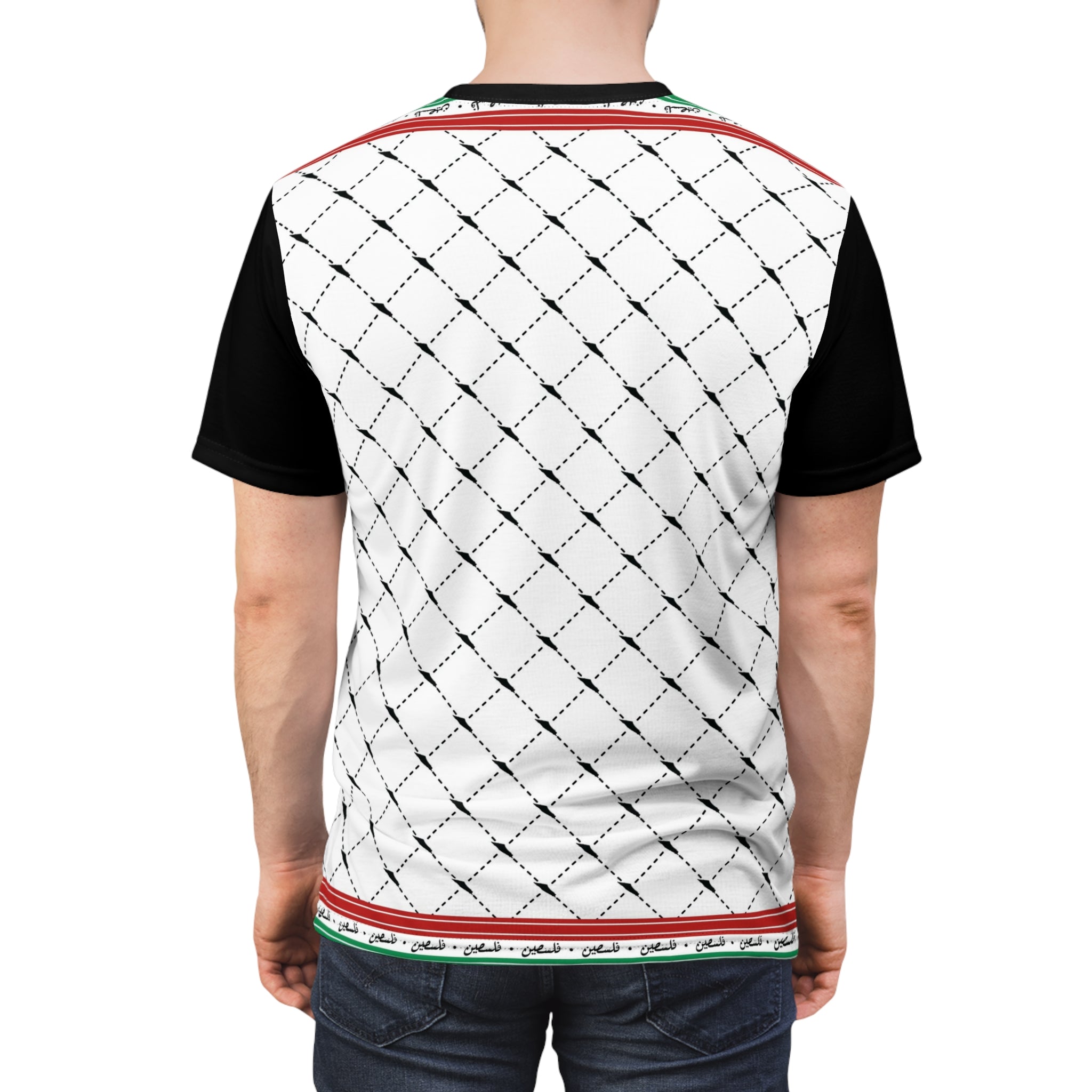 Keffiyeh World &quot;PALESTINE IS GUCCI&quot;- Unisex Cut &amp; Sew Tee W/ Blk Kngdom Logo