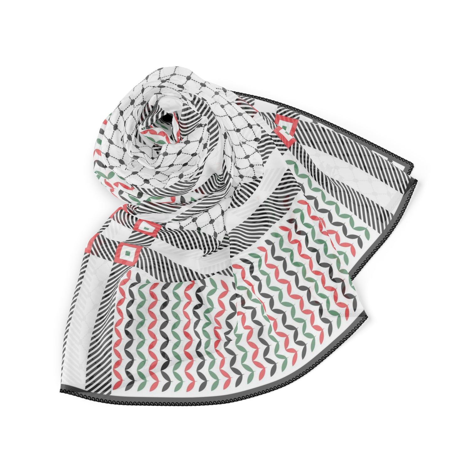 Keffiyeh World &quot;PALESTINE&quot;- Poly/Chiffon Scarf W/ Blk Kngdom  Logo