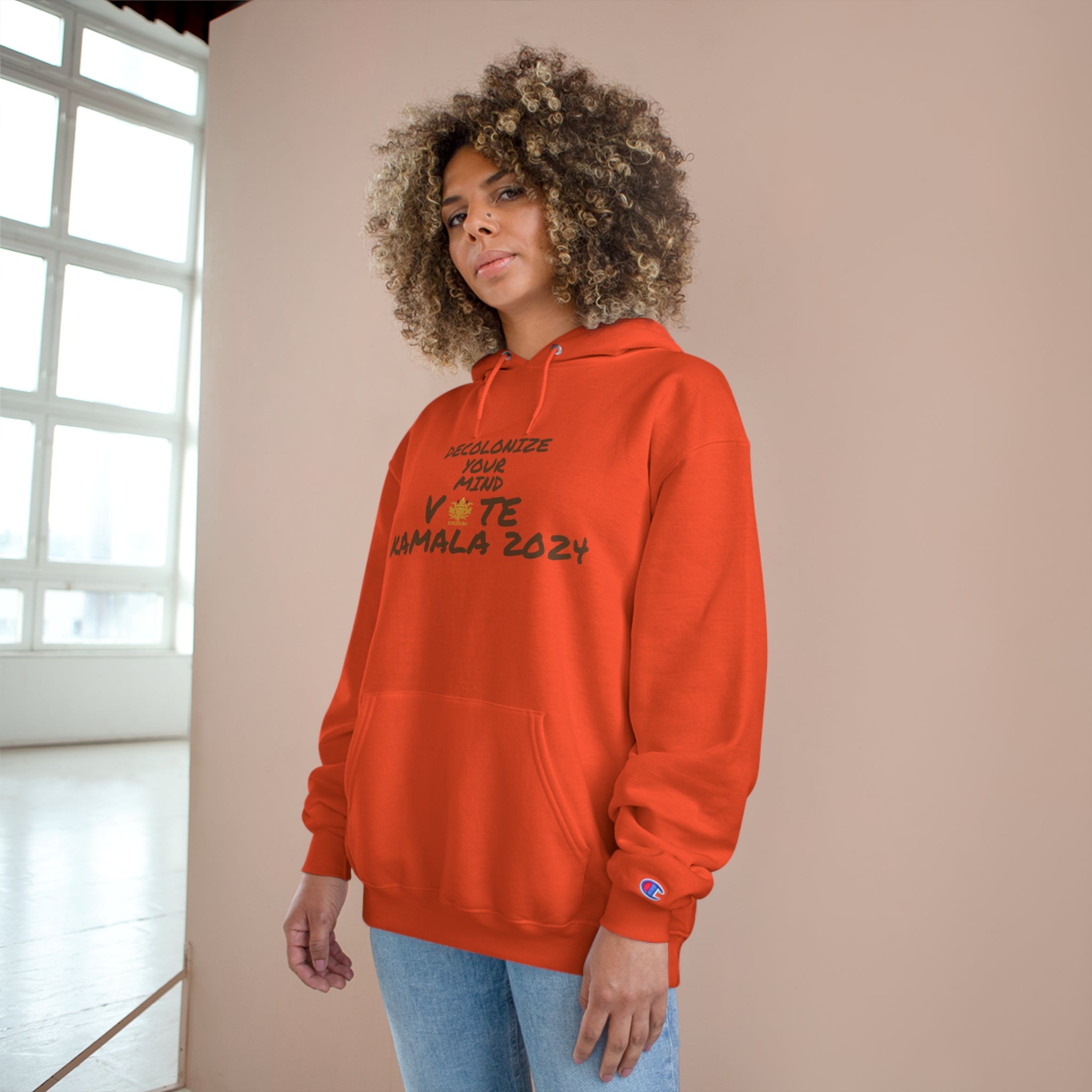 &quot;DECOLONIZE YOUR MIND&quot; VOTE KAMALA 2024- Unisex Champion Hoodie W/ Kngdom Logo