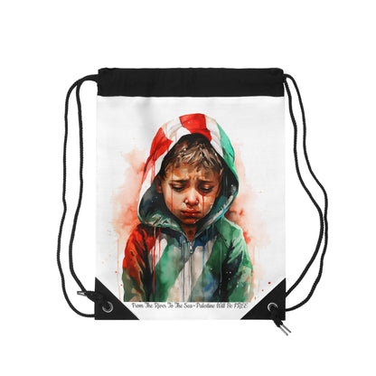 Palestinian Blood Cry &quot;FROM THE RIVER TO THE SEA~PALESTINE WILL BE FREE&quot;- Drawstring Bag W/ Blk Kngdom Logo