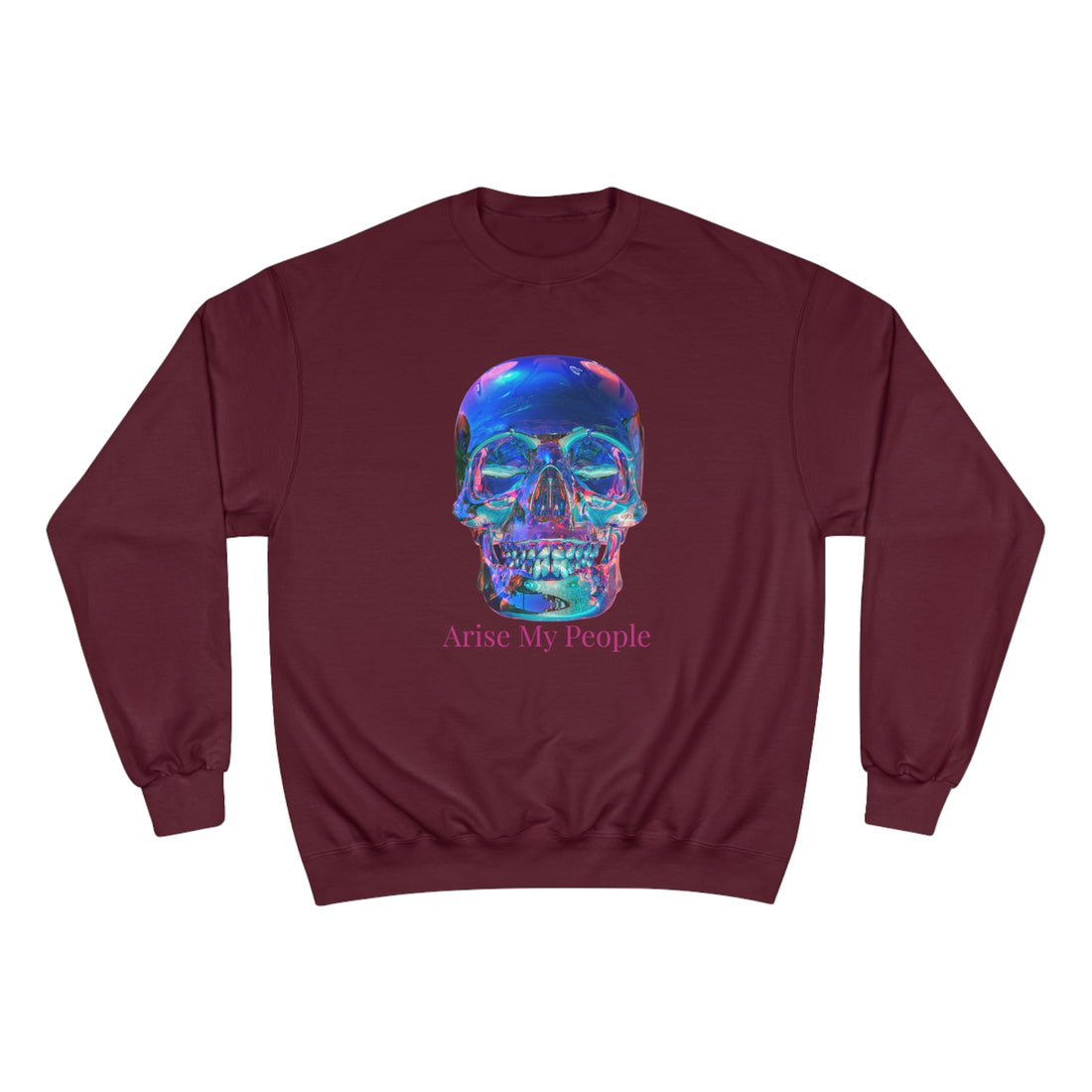 EZEKIEL 37 &quot;Arise My People&quot; Crystal Head Skull Face Design Image- Unisex Champion Sweatshirt W/ Back Side Kngdom Logo