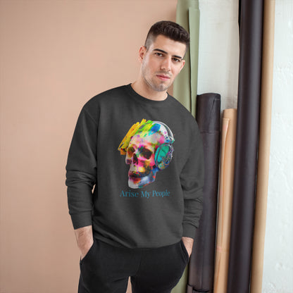 EZEKIEL 37 &quot;Arise My People&quot; Crystal Head Skull Face Design Image- Unisex Champion Sweatshirt W/ Back Side Kngdom Logo