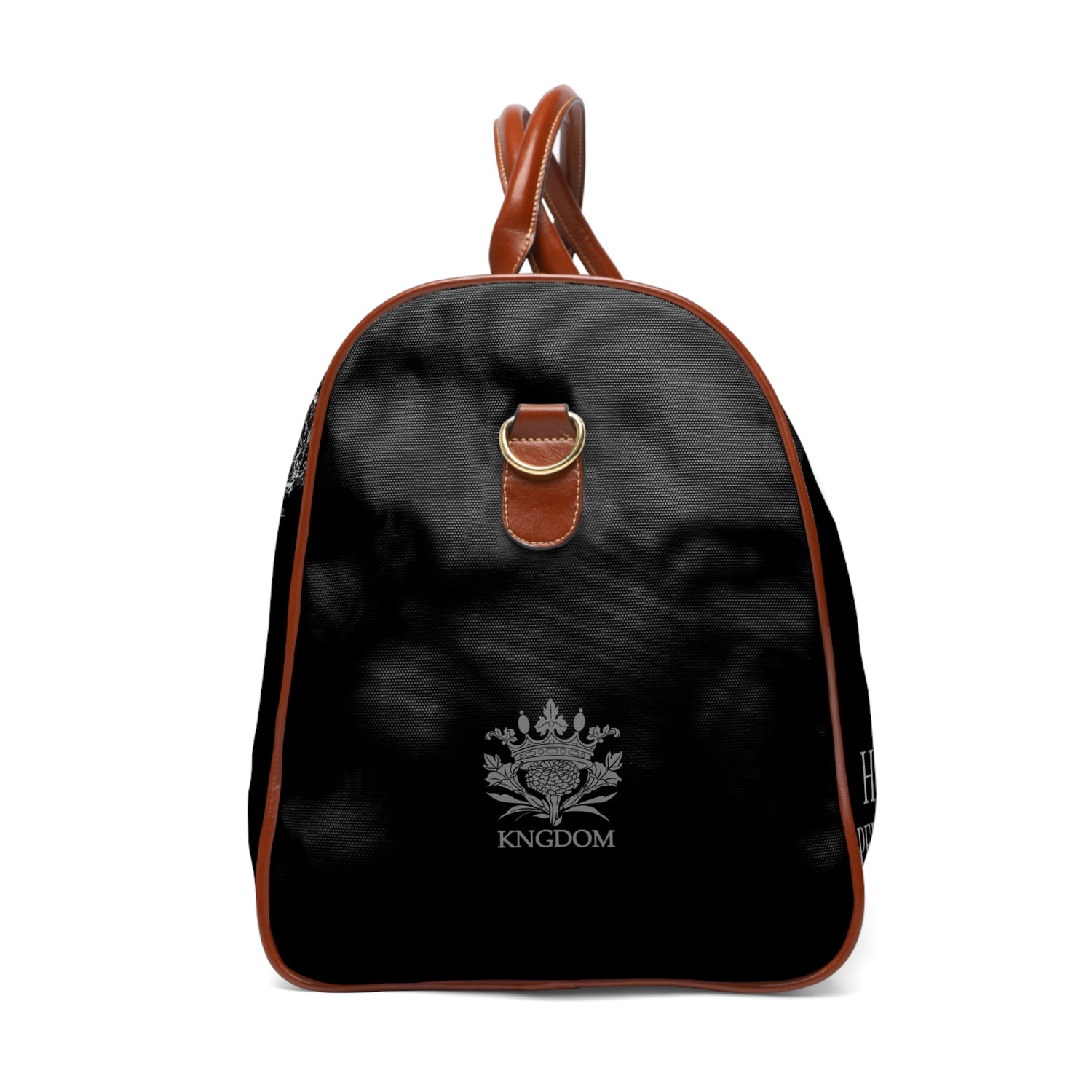 &quot;HIGHER PERSPECTIVE&quot;- Vegan Leather Self-Expression Waterproof Travel Bag (Double Side Grey Kngdom Logo)