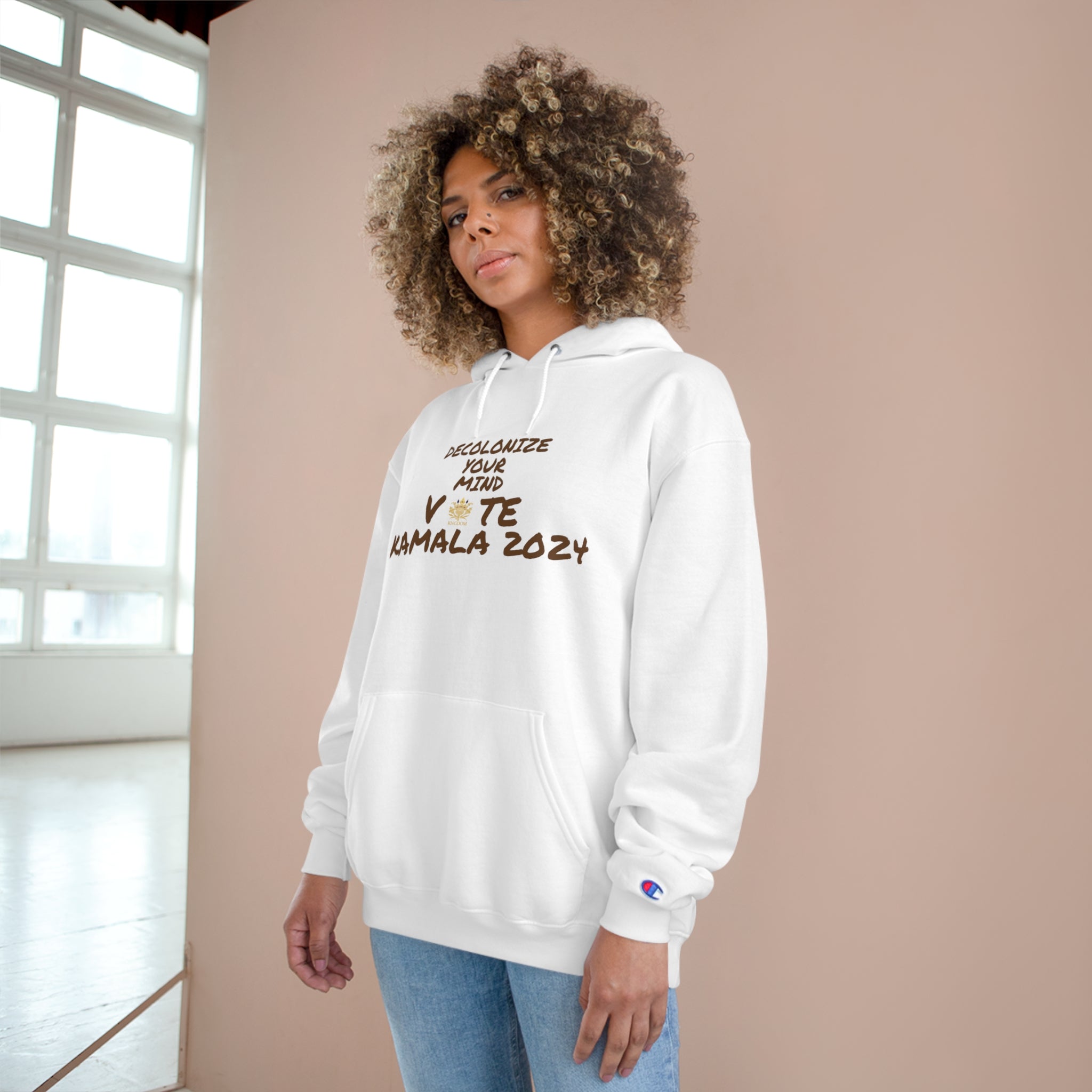 &quot;DECOLONIZE YOUR MIND&quot; VOTE KAMALA 2024- Unisex Champion Hoodie W/ Kngdom Logo