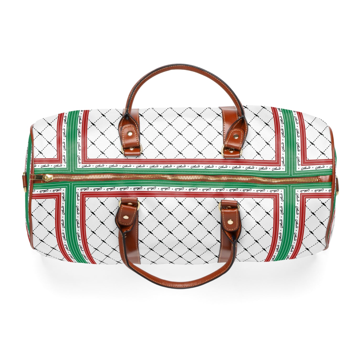 Keffiyeh World &quot;PALESTINE IS GUCCI&quot;- Vegan Leather Self-Expression Waterproof Travel Bag W/ Blk Kngdom Logo