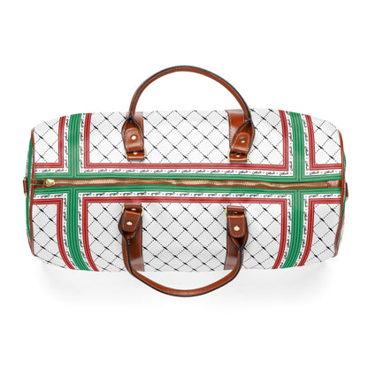 Keffiyeh World &quot;PALESTINE IS GUCCI&quot;- Vegan Leather Self-Expression Waterproof Travel Bag W/ Blk Kngdom Logo